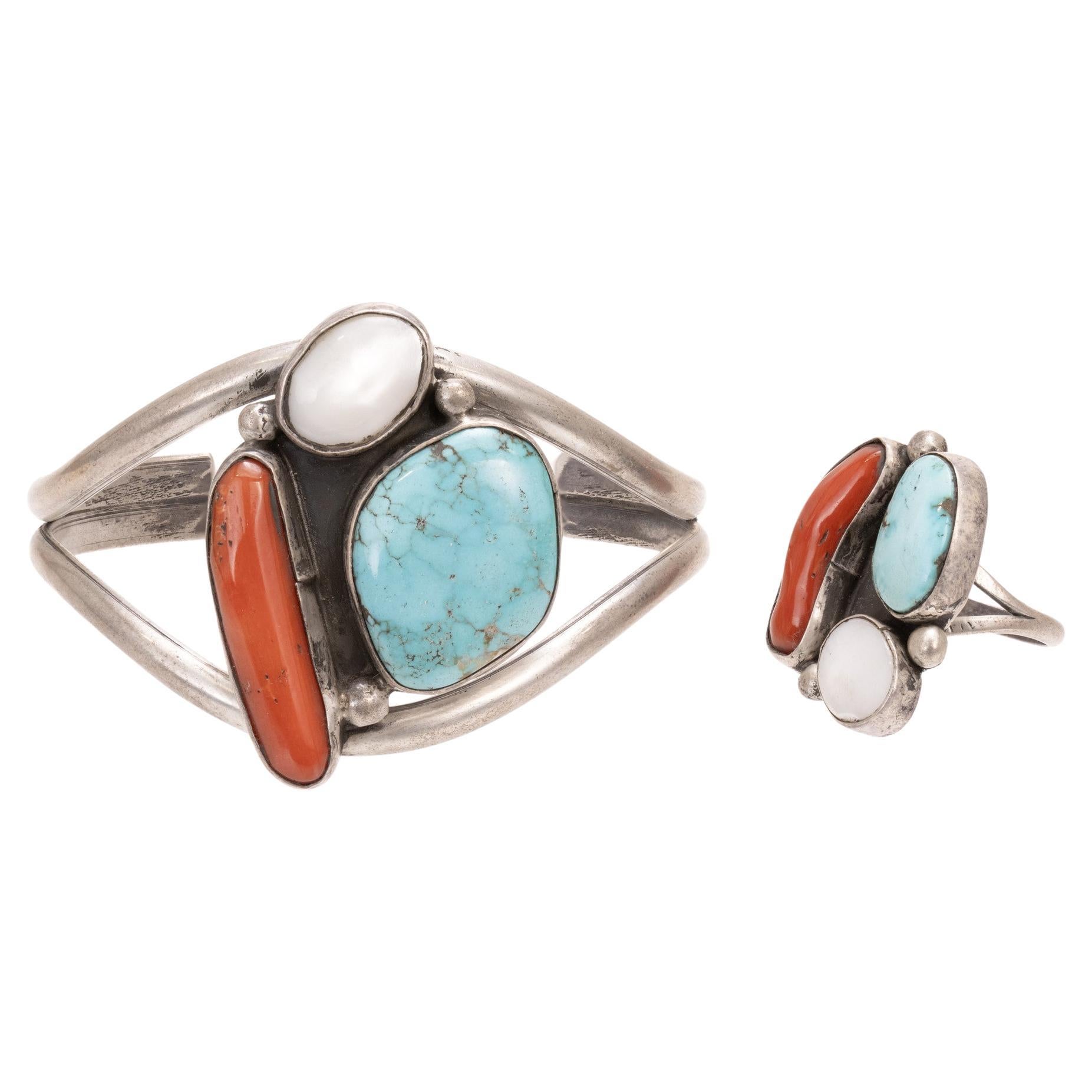 Bracelet manchette et bague Navajo