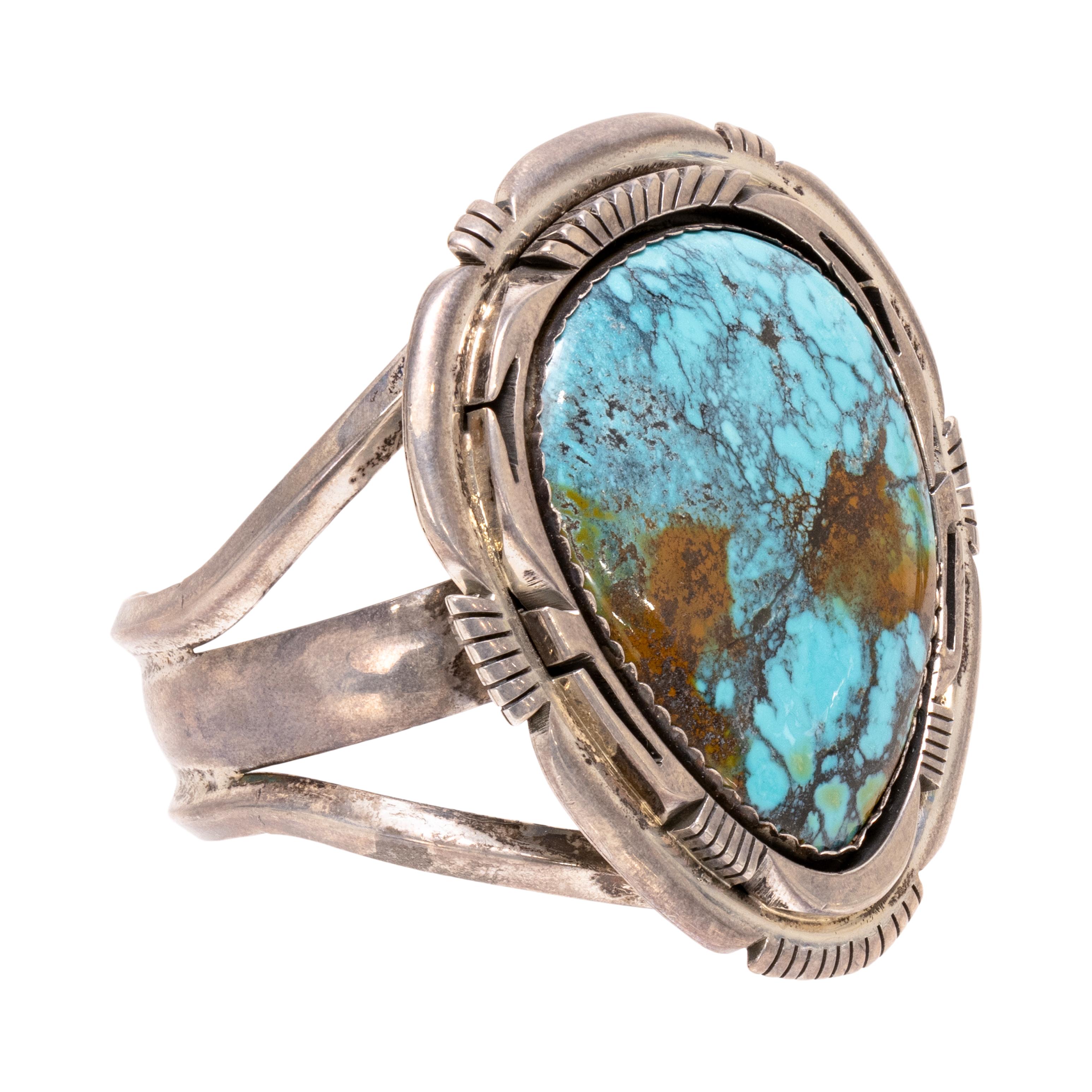 Native American Navajo Damele Mine Turquoise and Sterling Bracelet For Sale