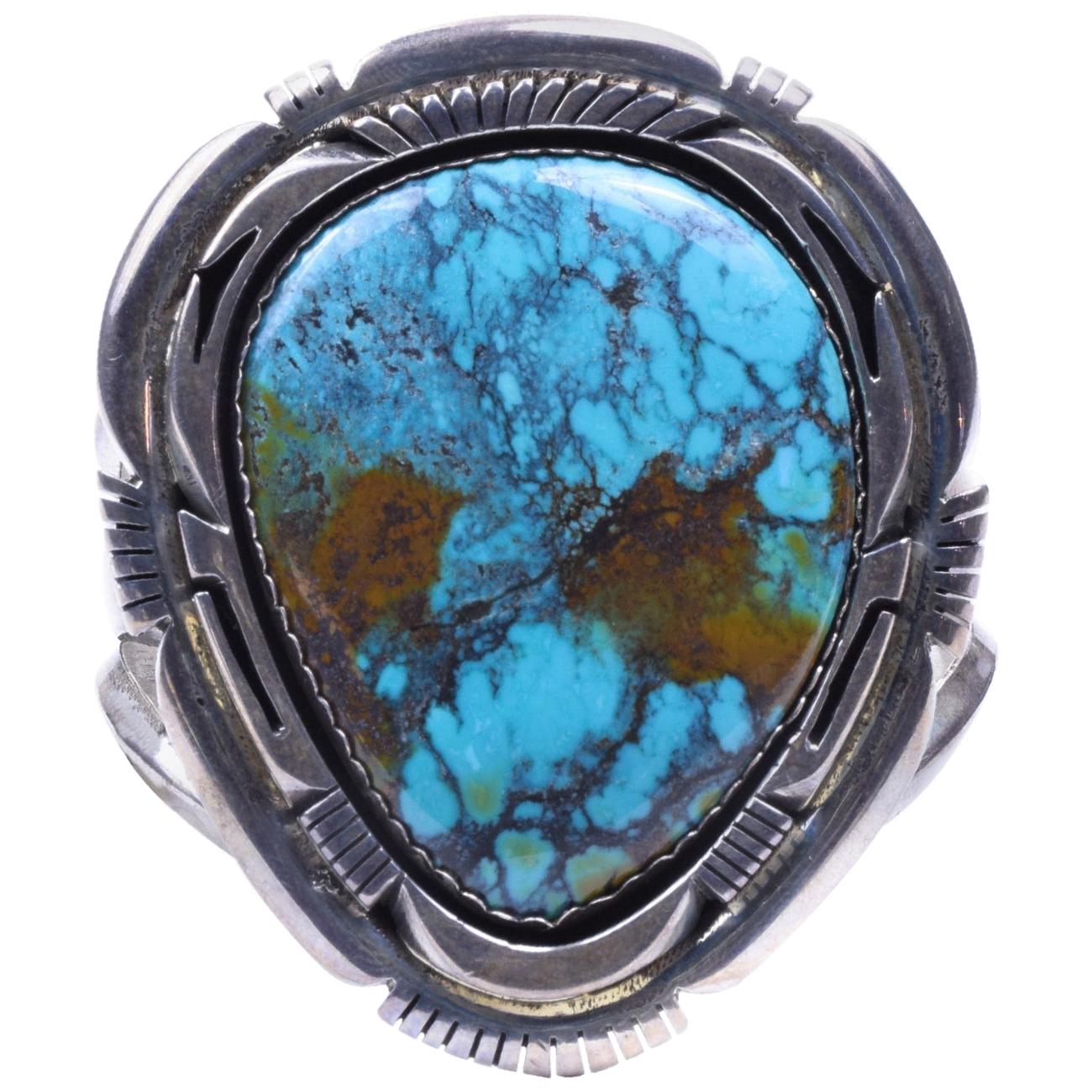Navajo Damele Mine Turquoise and Sterling Bracelet For Sale