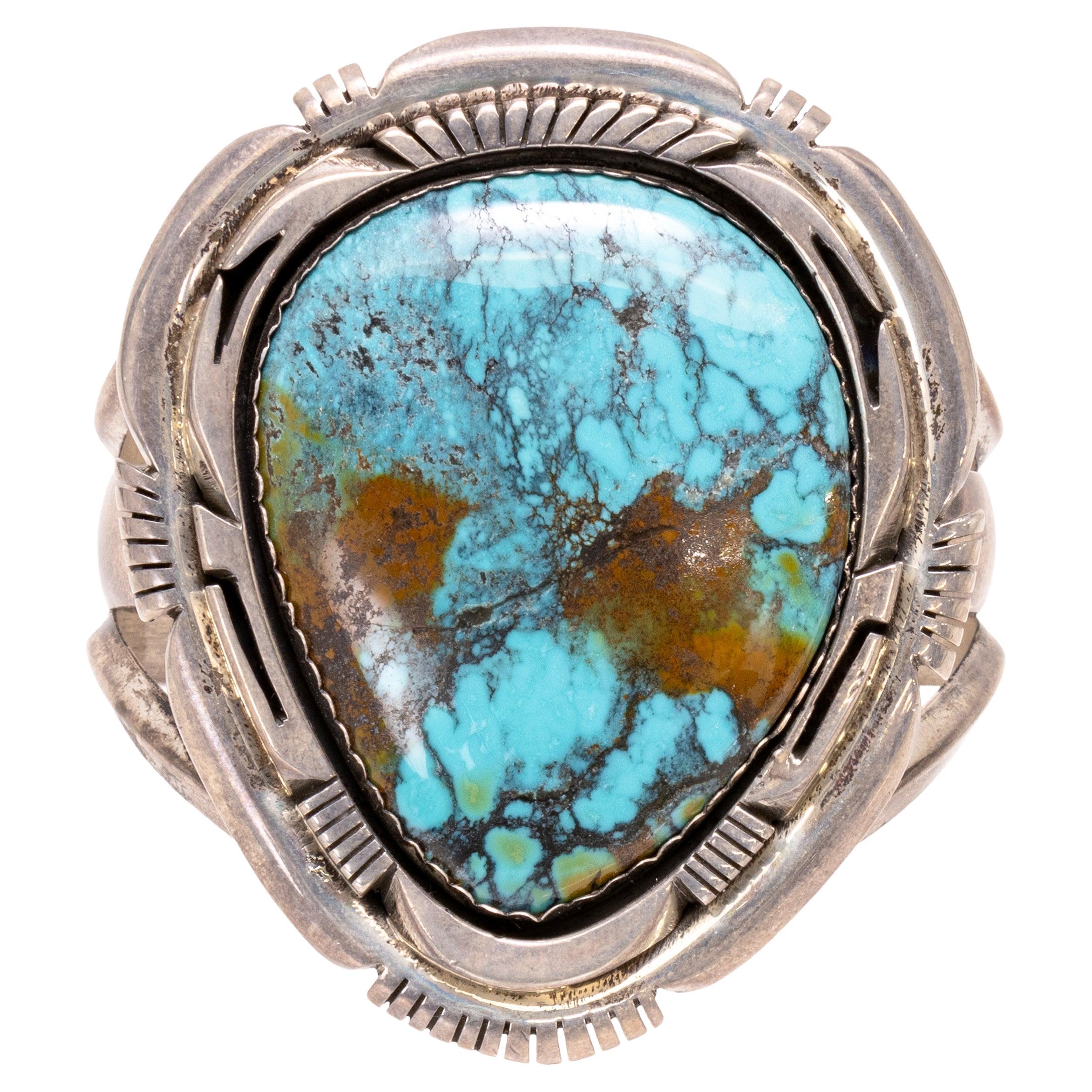 Navajo Damele Mine Turquoise and Sterling Bracelet For Sale