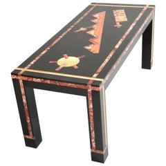 Navajo Design Inspired Cedar and Red Jasper Inlaid Black Parsons Coffee Table