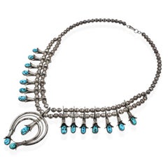 Navajo Doris Smallcanyon Sterling Silver Turquoise Squash Blossom Necklace
