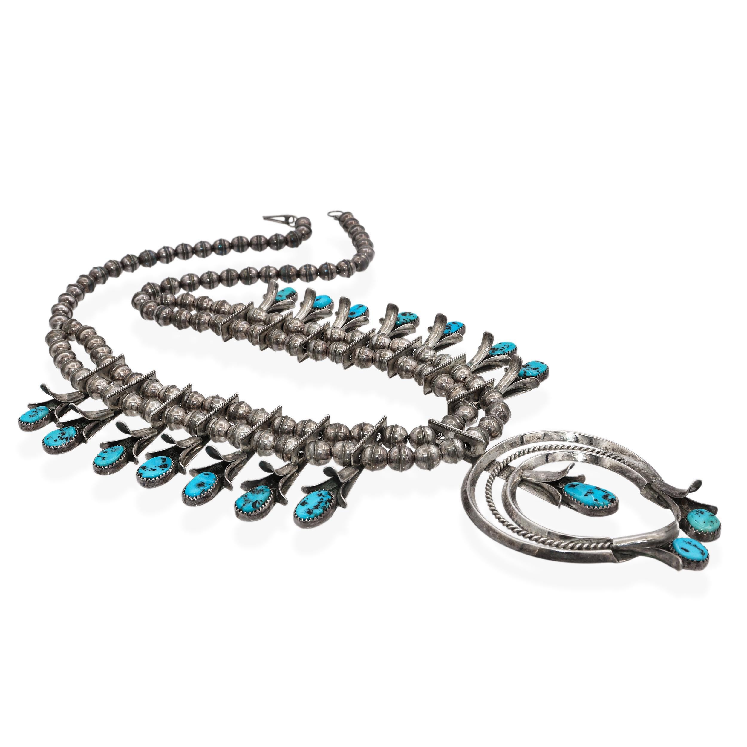 da uomo o donna Collana Navajo Doris Smallcanyon in argento sterling con fiori di squash in turchese in vendita