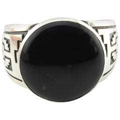 Navajo E.M. 'Everett/Mary' Teller Stamped Sterling Silver Onyx Cuff Bracelet