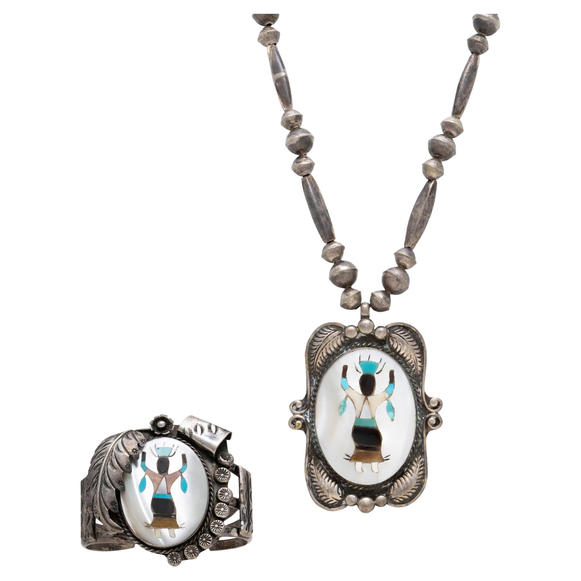 Navajo Figural Necklace Necklace and Bracelet For Sale
