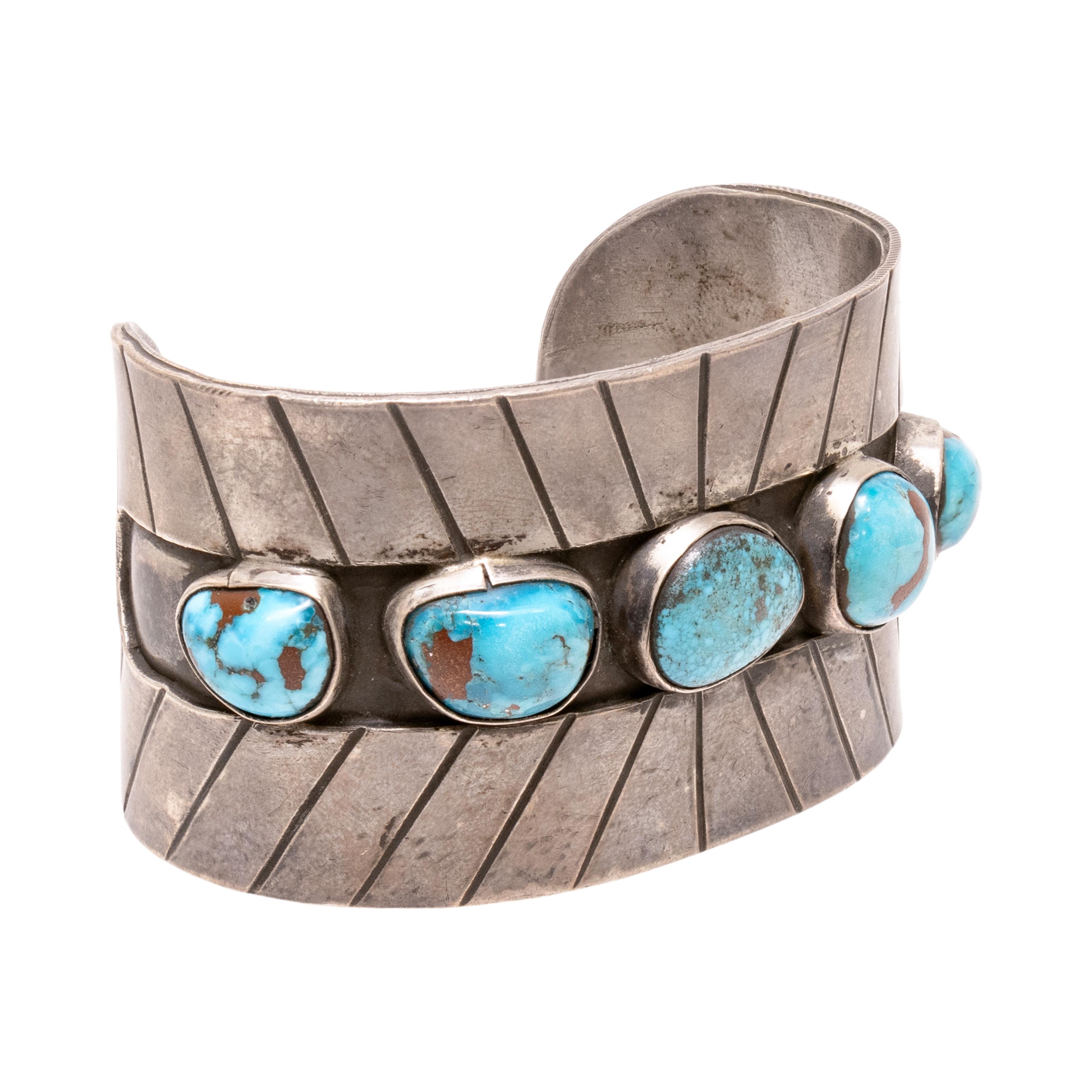 Taille mixte Bracelet de turquoise à cinq pierres Navajo en vente