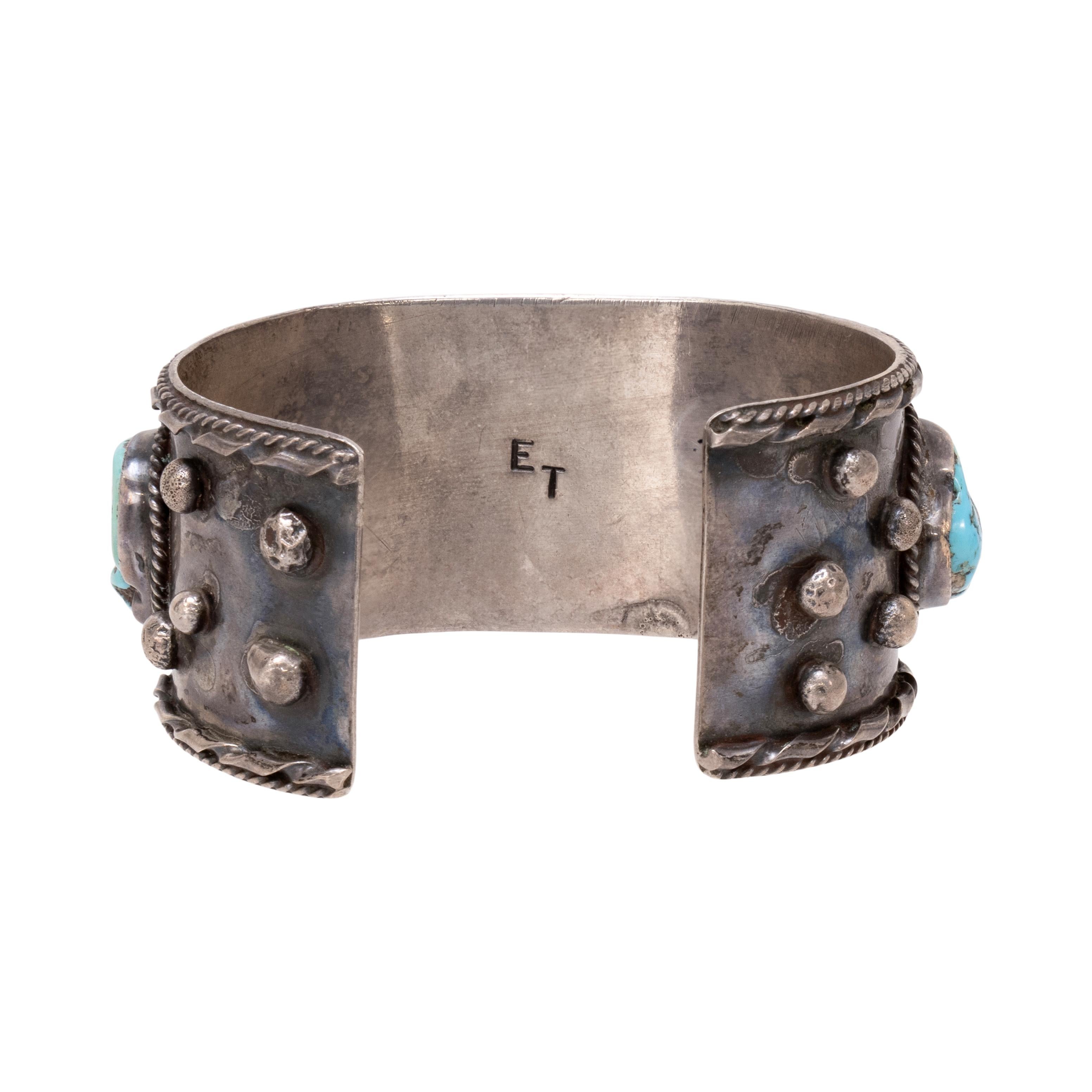 Nativo americano Bracciale Navajo con cinque pietre di turchese in vendita