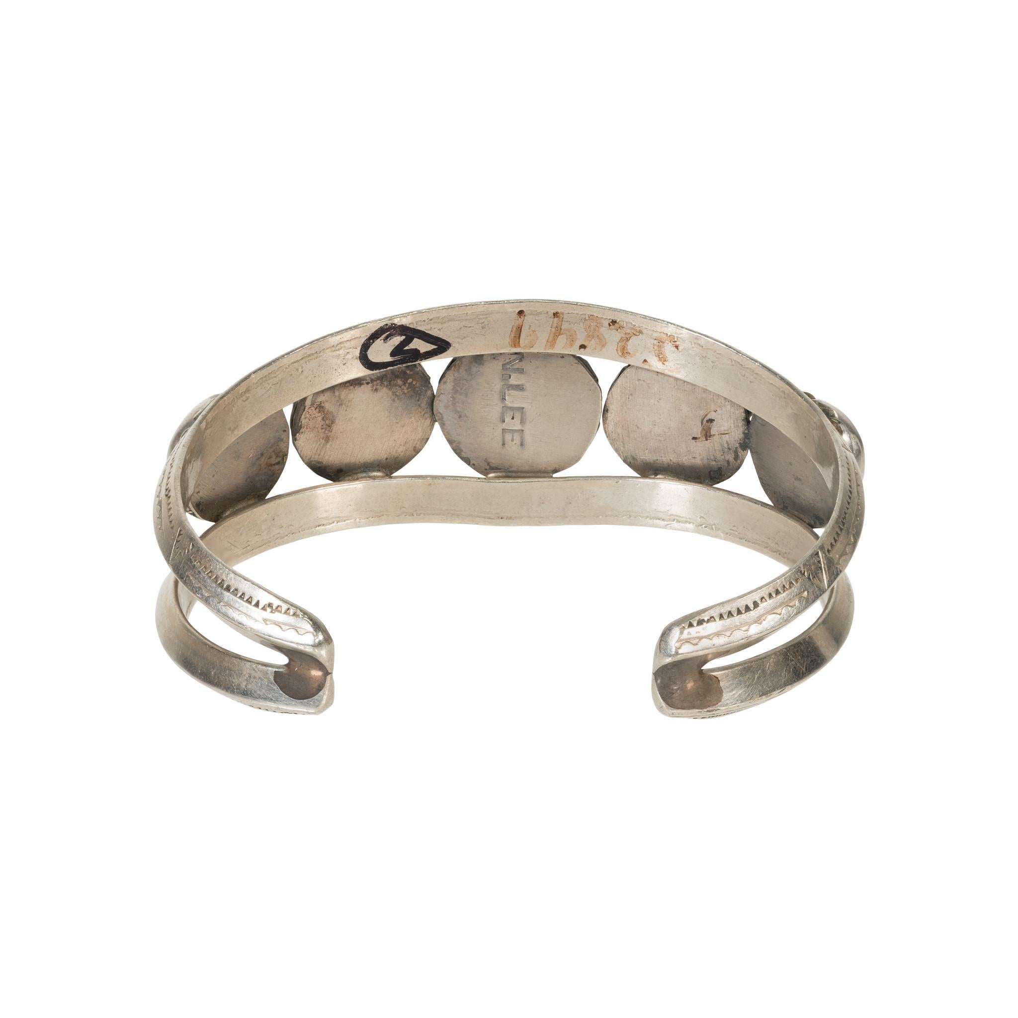 Nativo americano Bracciale Navajo con cinque pietre di turchese in vendita