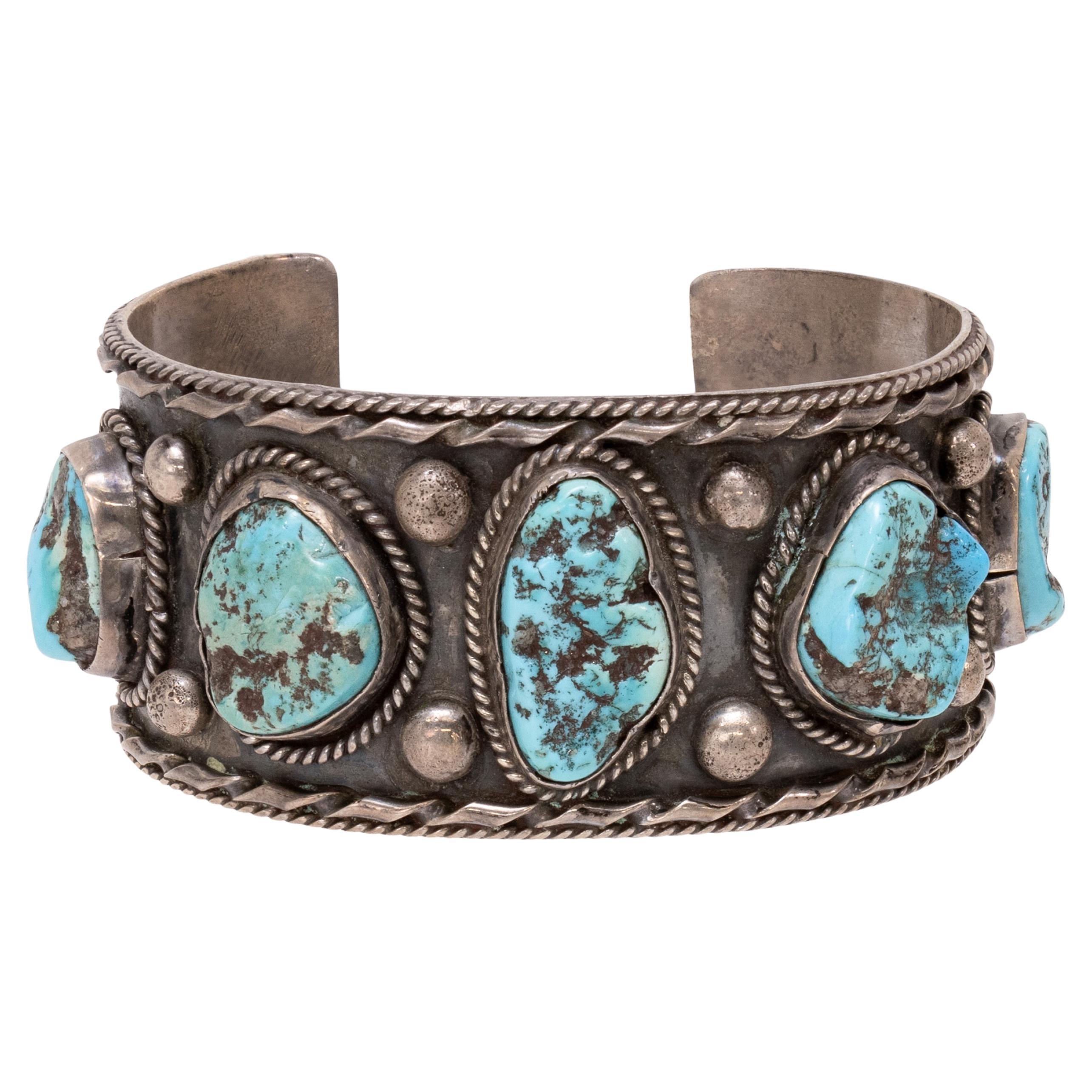 Bracciale Navajo con cinque pietre di turchese