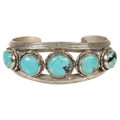 Bracelet manchette en turquoise à cinq pierres de Navajo