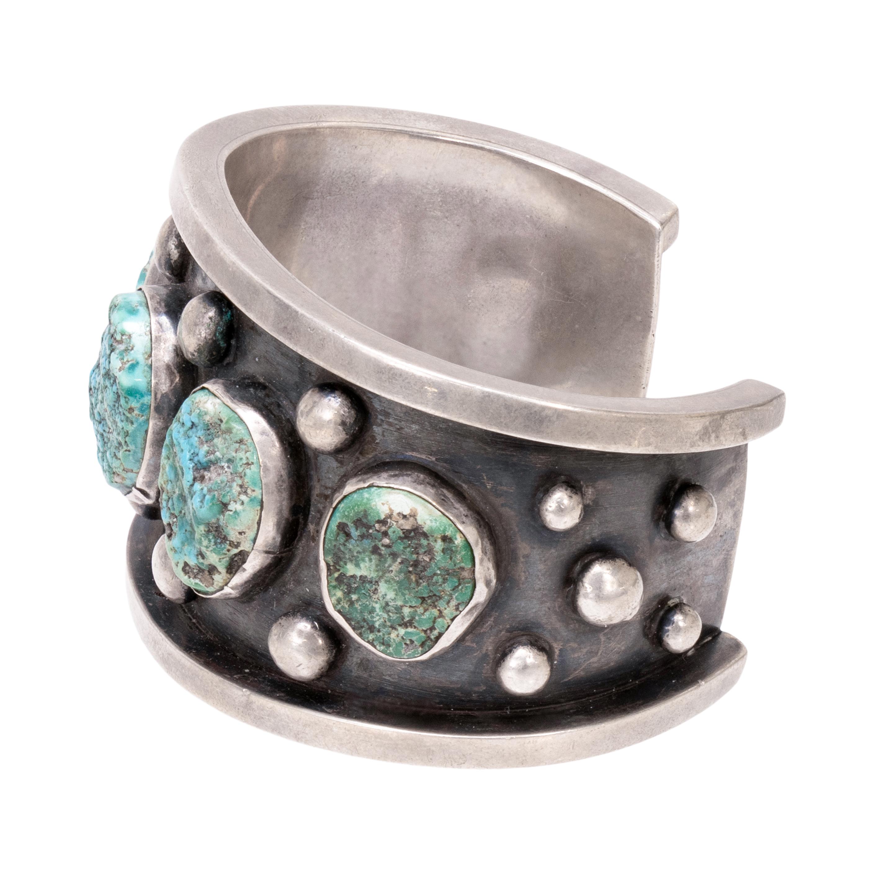 Amérindien Bracelet manchette Navajo Five Turquoise Stone en vente