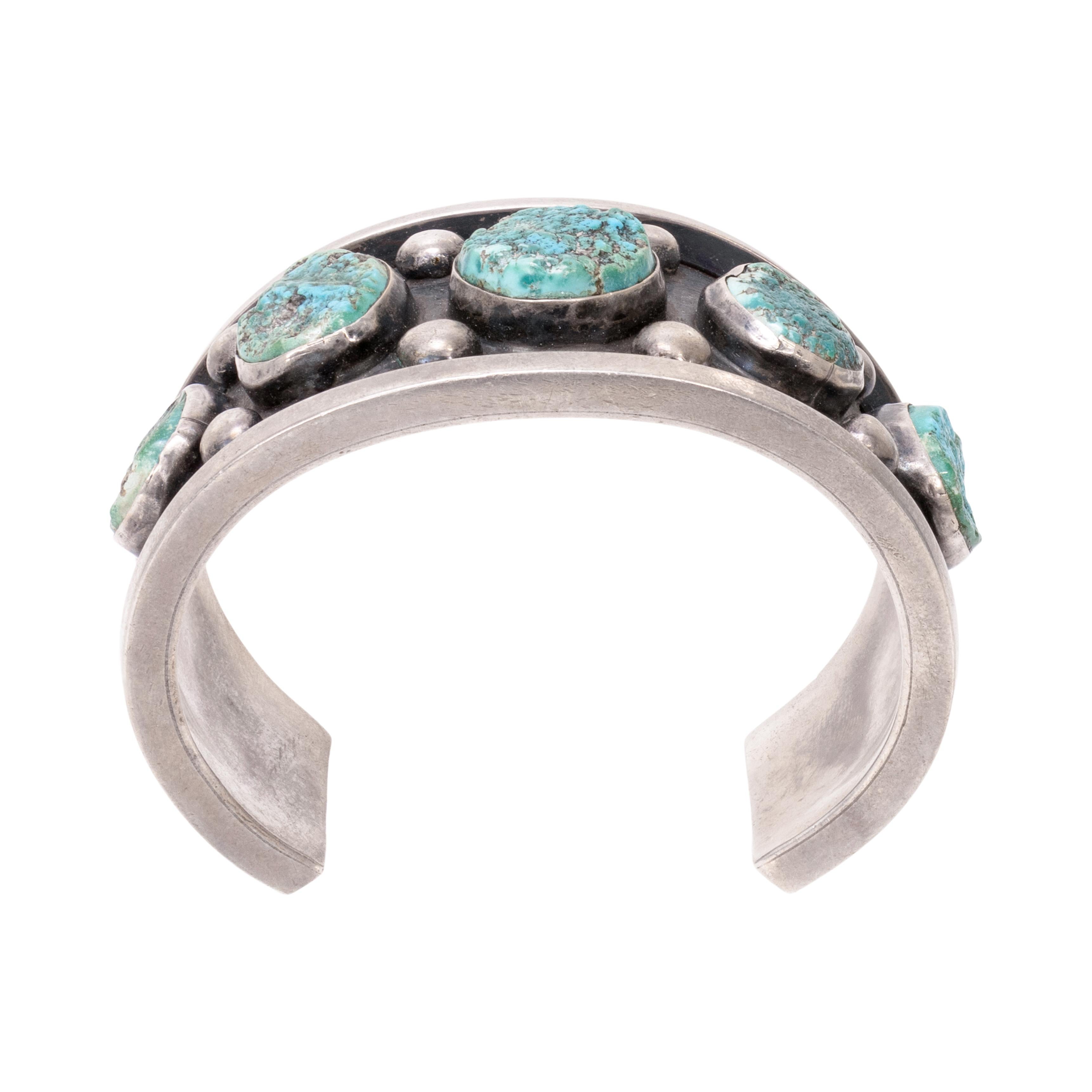 Bracelet manchette Navajo Five Turquoise Stone Bon état - En vente à Coeur d Alene, ID