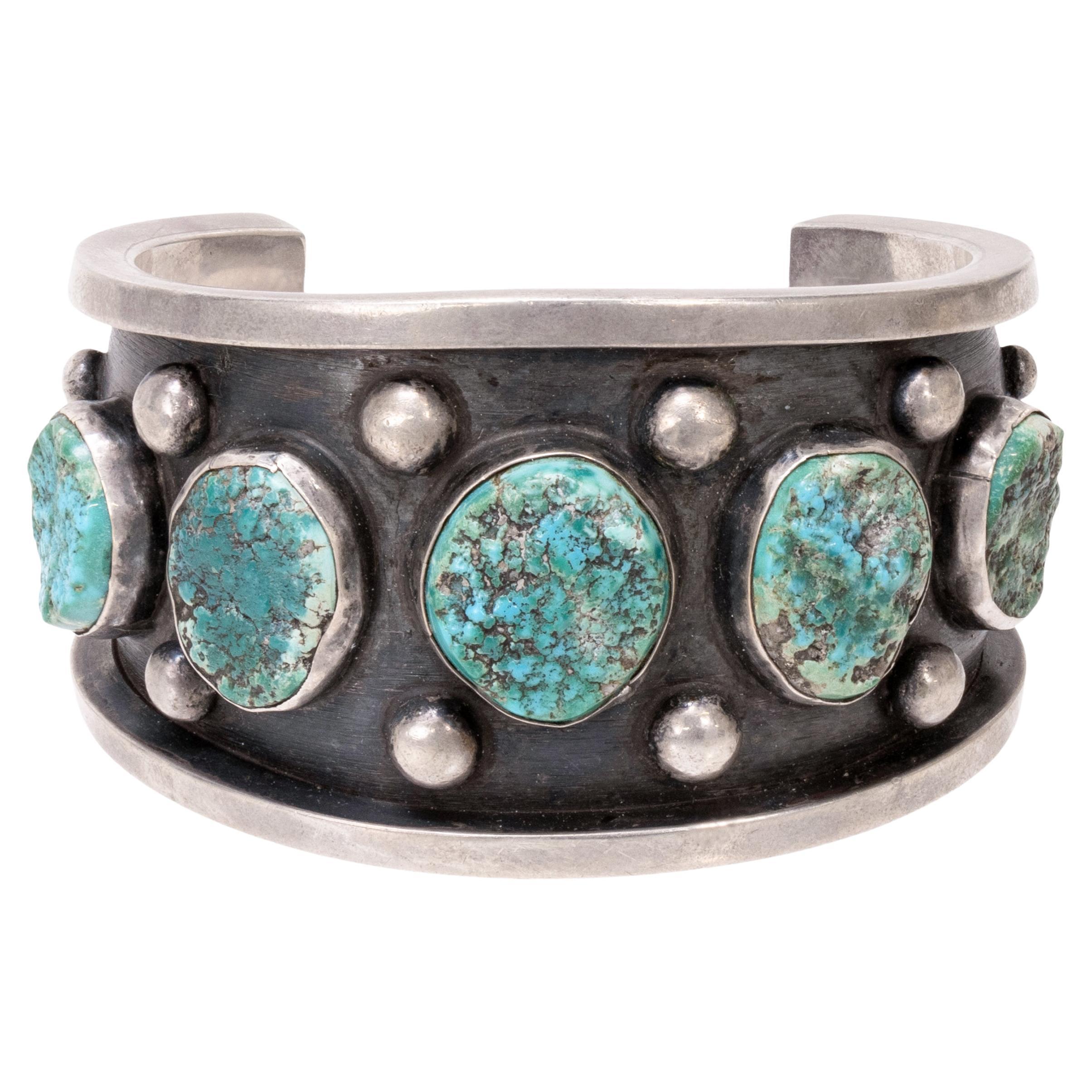 Navajo Five Turquoise Stone Cuff Bracelet