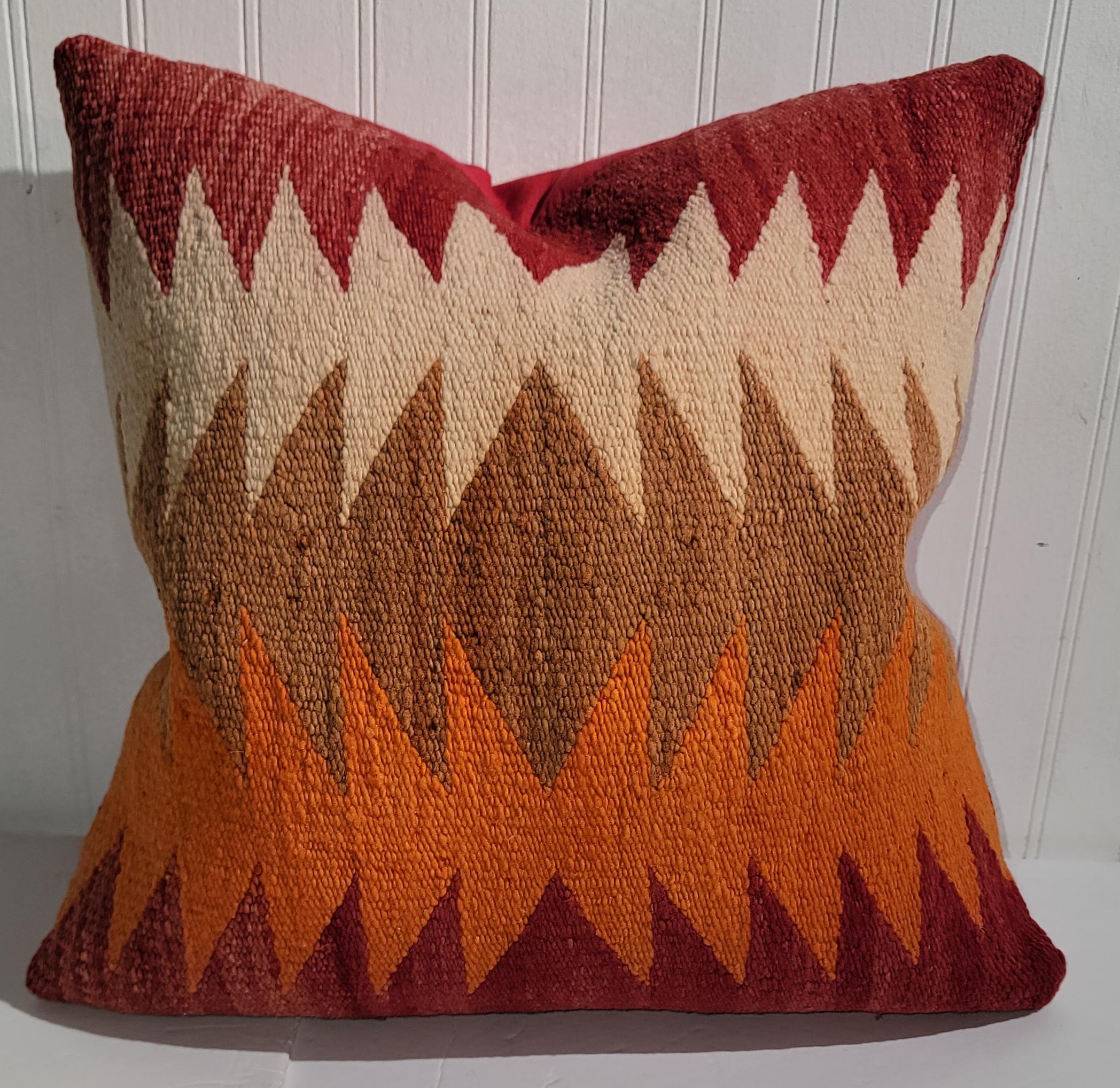Adirondack Navajo Flame Stitch Wool Pillow For Sale