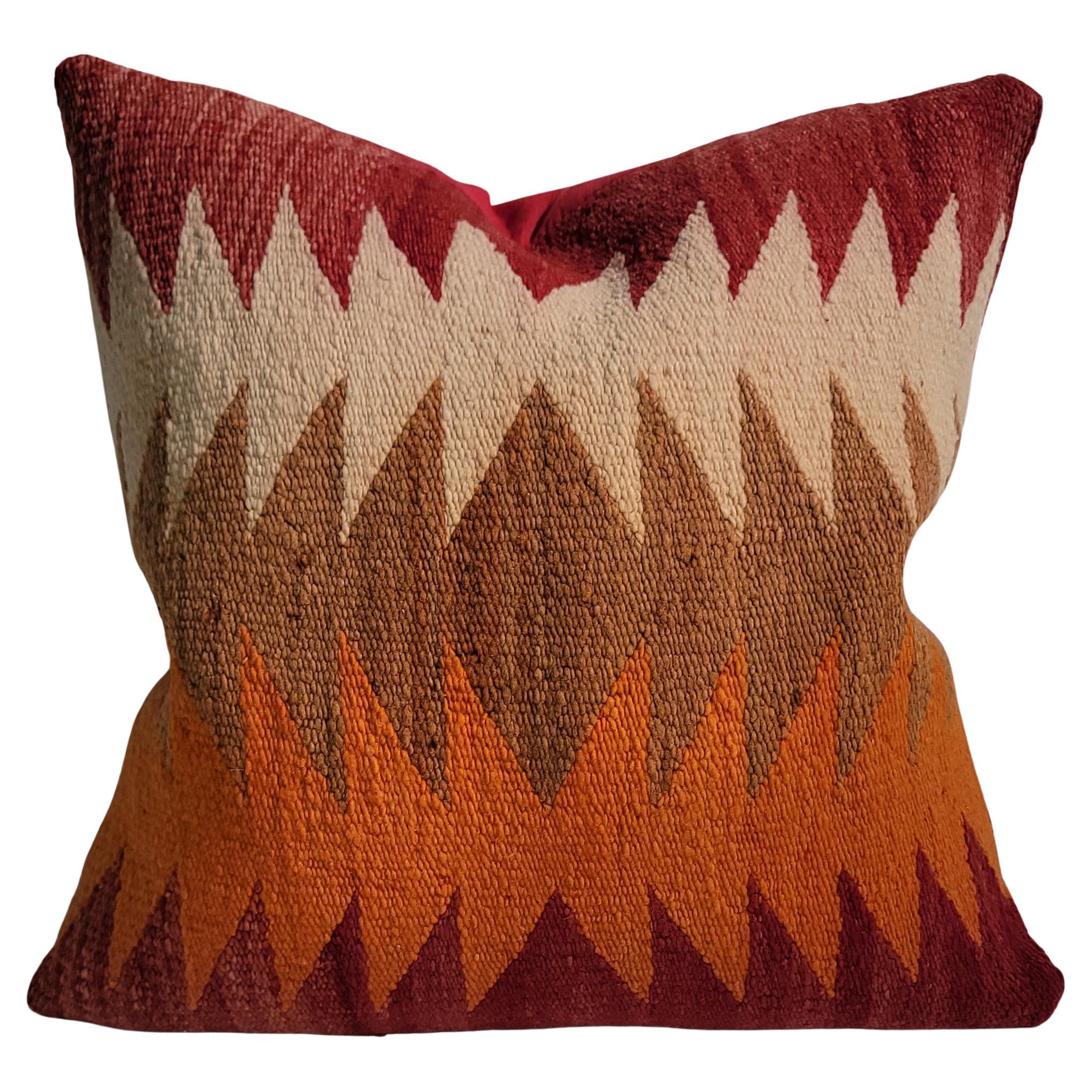 Navajo Flame Stitch Wool Pillow For Sale