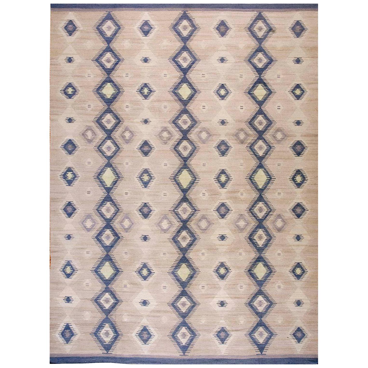Zeitgenössischer handgewebter Flachgewebe-Teppich im Navajo-Stil (9' x 12' - 275 x 365 cm)