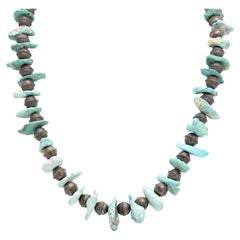 Navajo Fox Turquoise and Sterling Beaded Necklace