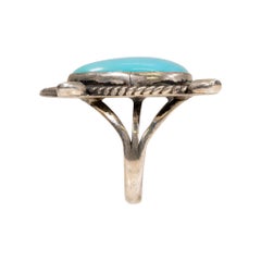 Navajo Ring aus weißem Fuchsfell, Türkis und Sterling