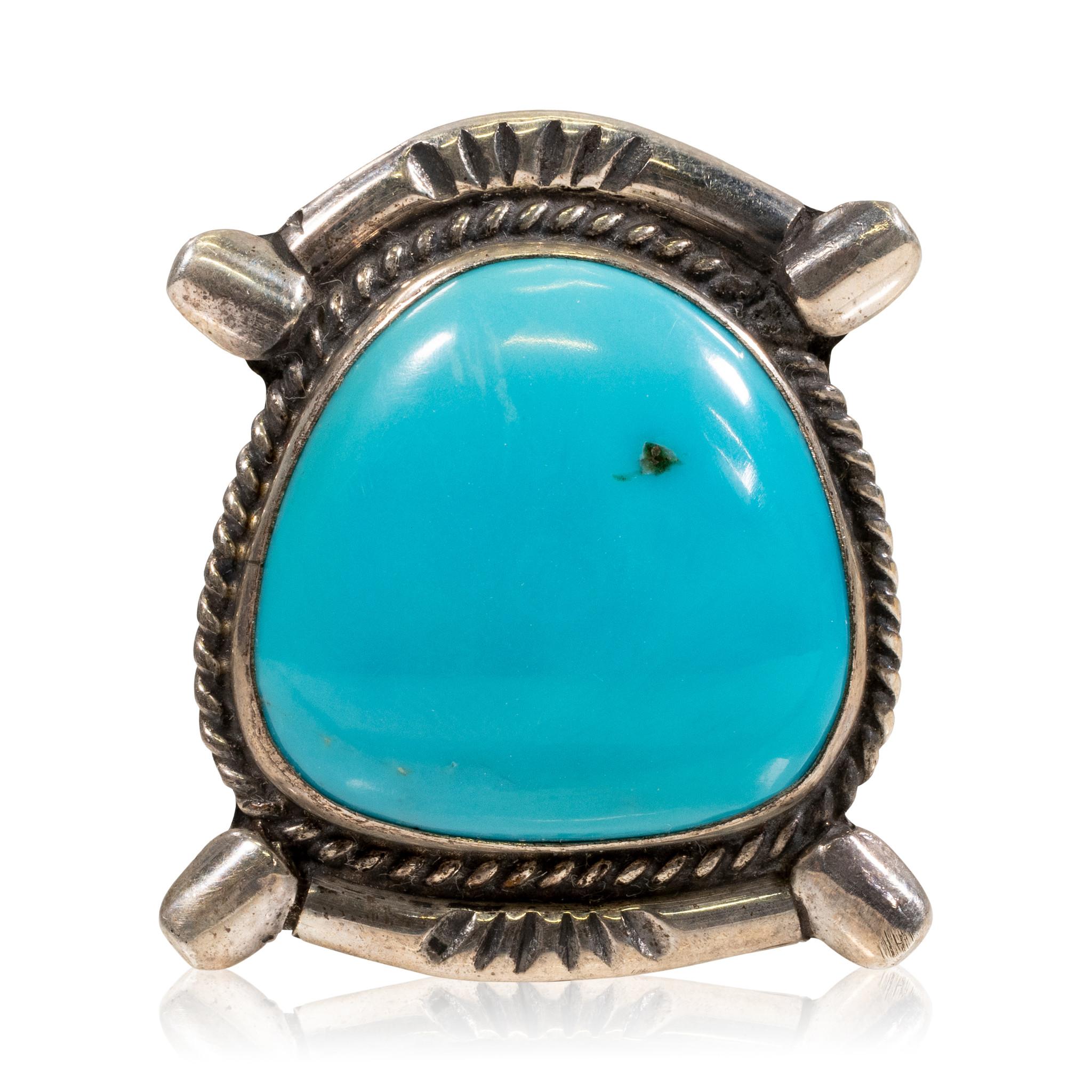 Old Mine Cut Navajo Fox White Horse Turquoise and Sterling Ring For Sale