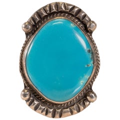 Navajo Fox White Horse Turquoise and Sterling Ring