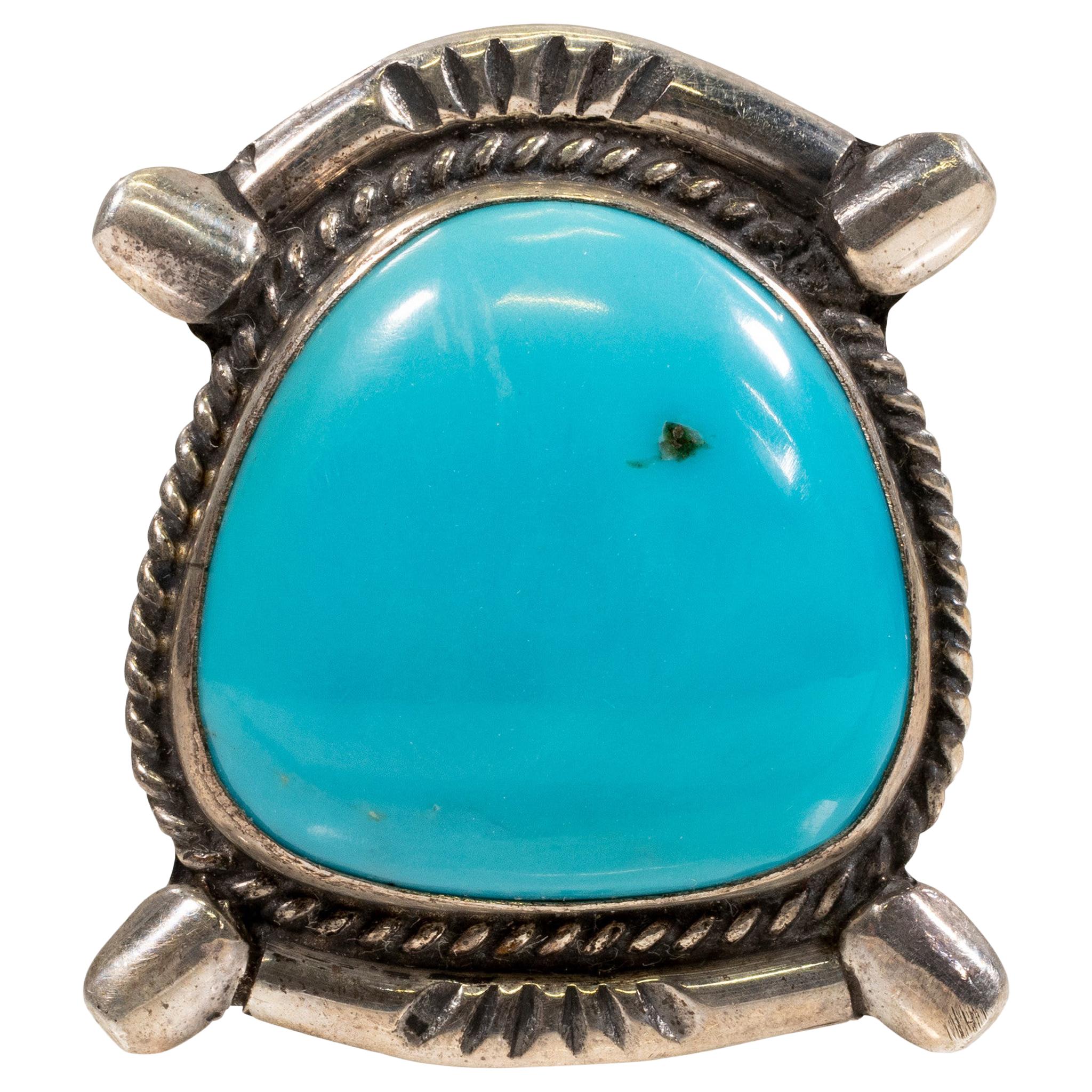 Navajo Fox White Horse Turquoise and Sterling Ring For Sale