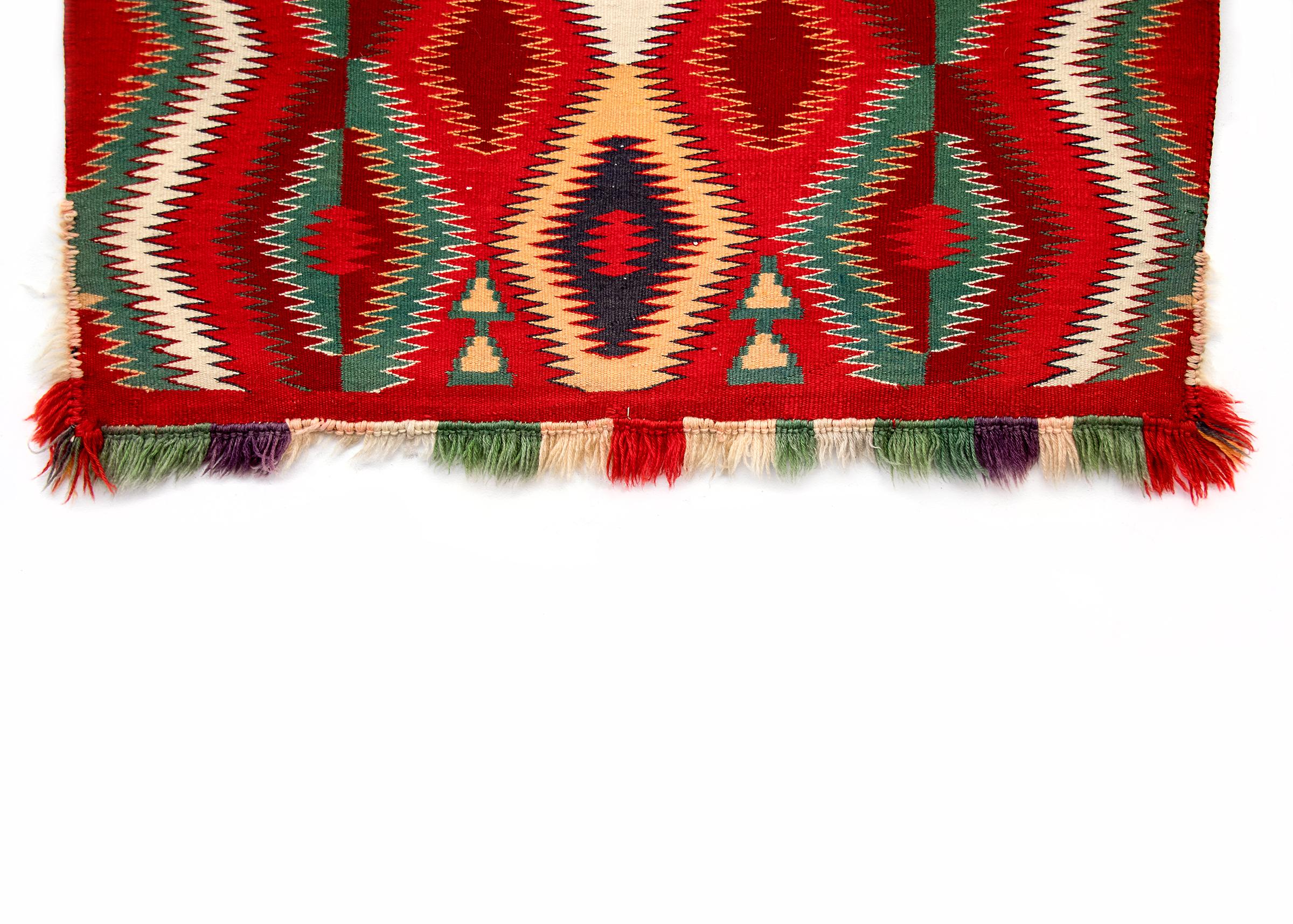Native American Vintage Navajo Germantown Blanket, circa 1890, Red Field Eye-Dazzler Pattern