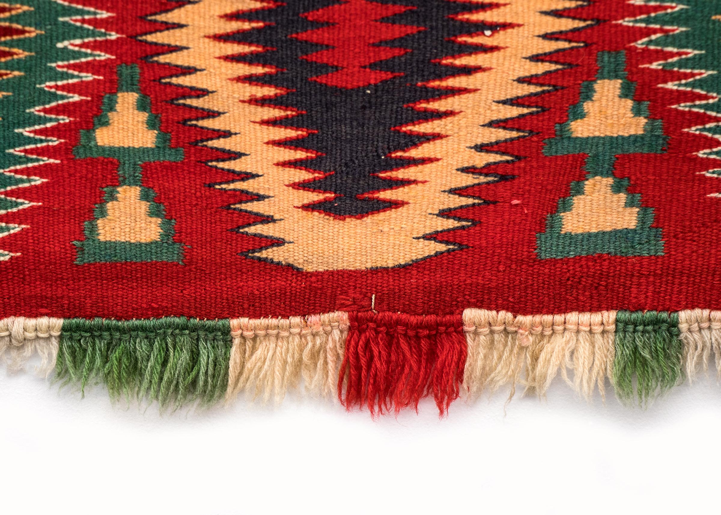 American Vintage Navajo Germantown Blanket, circa 1890, Red Field Eye-Dazzler Pattern 