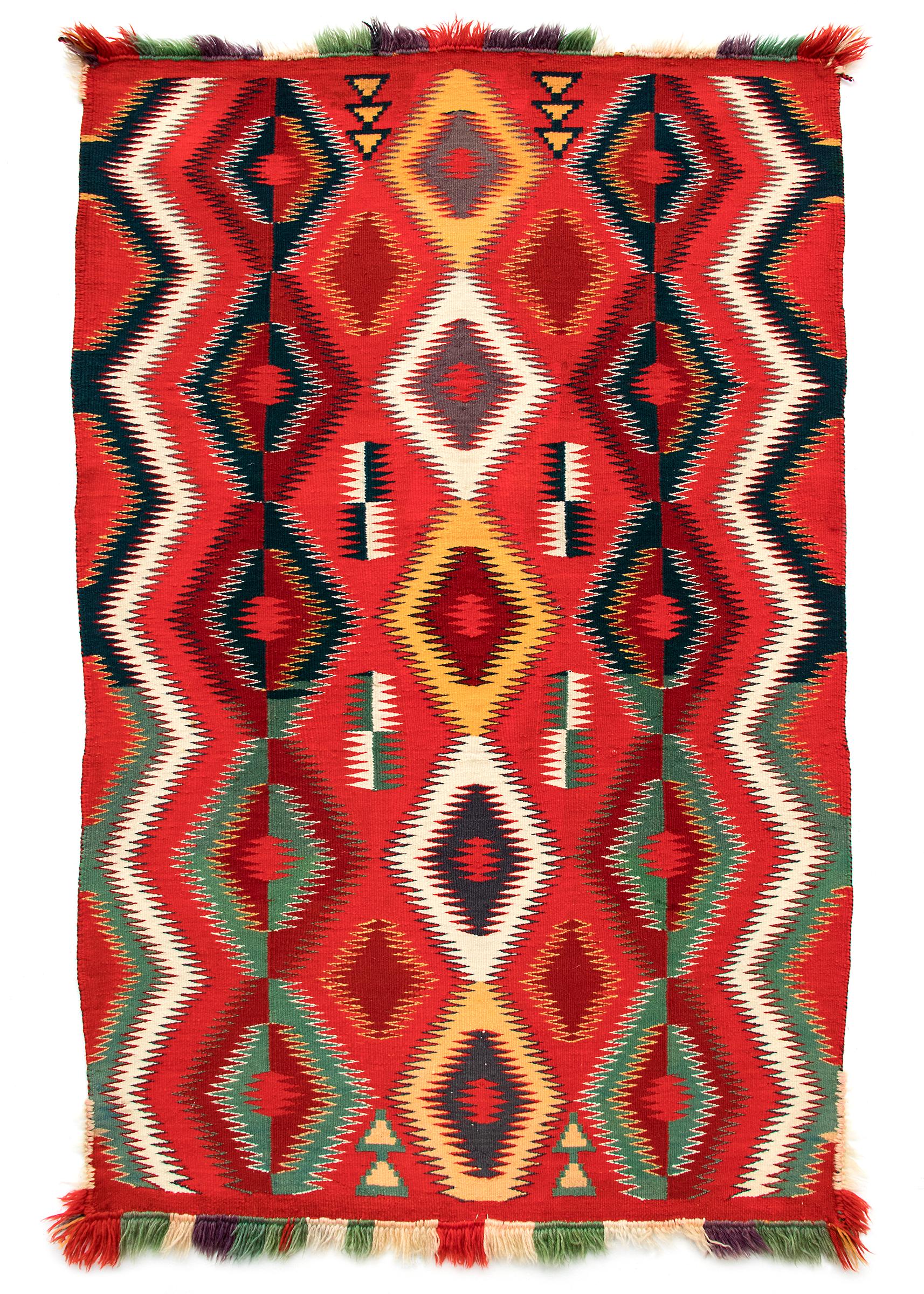 Vintage Navajo Germantown Blanket, circa 1890, Red Field Eye-Dazzler Pattern  In Good Condition In Denver, CO