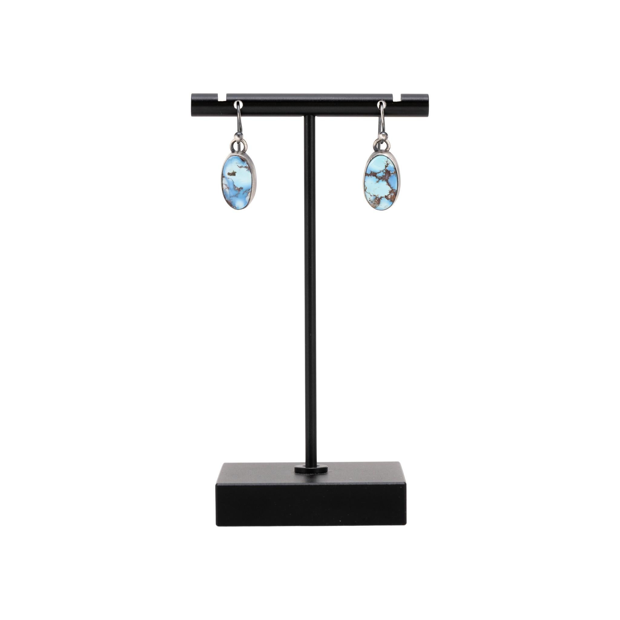 Oval Cut Navajo Golden Hill Turquoise Earrings For Sale