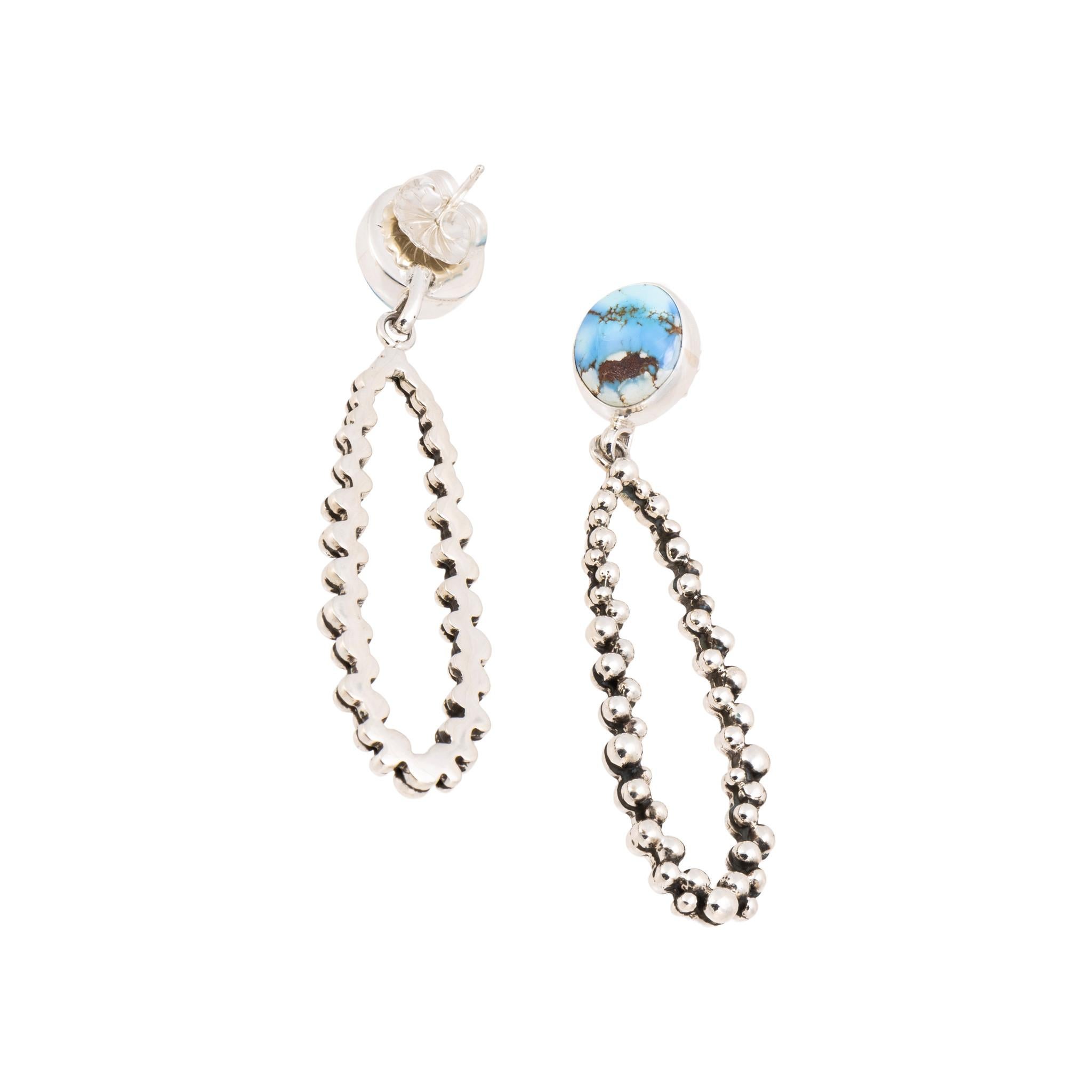 Round Cut Navajo Golden Hill Turquoise Earrings For Sale