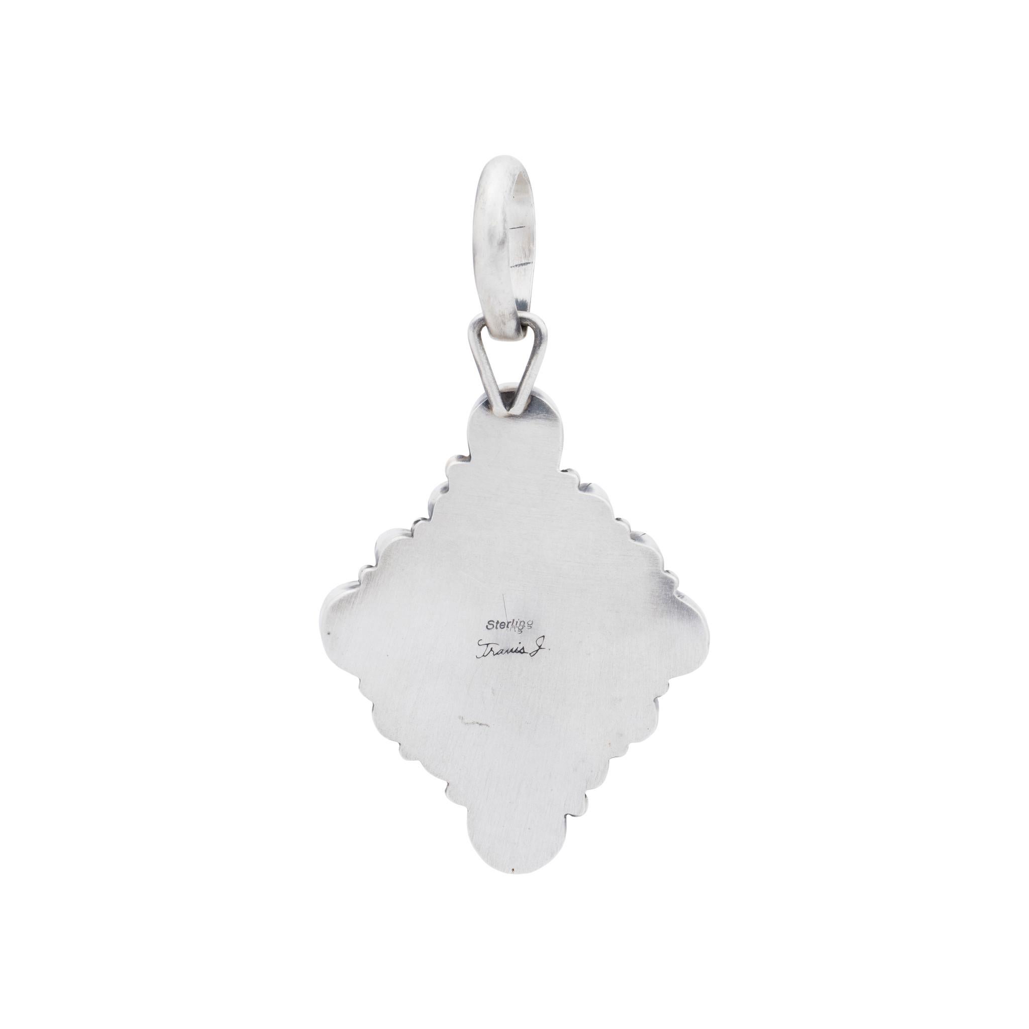 Navajo Golden Hill Türkis und Sterling-Silber-Anhänger. 13 atemberaubende Steine in verschiedenen Größen in Shadow Box wird Sterling-Perlen. Markiert 
