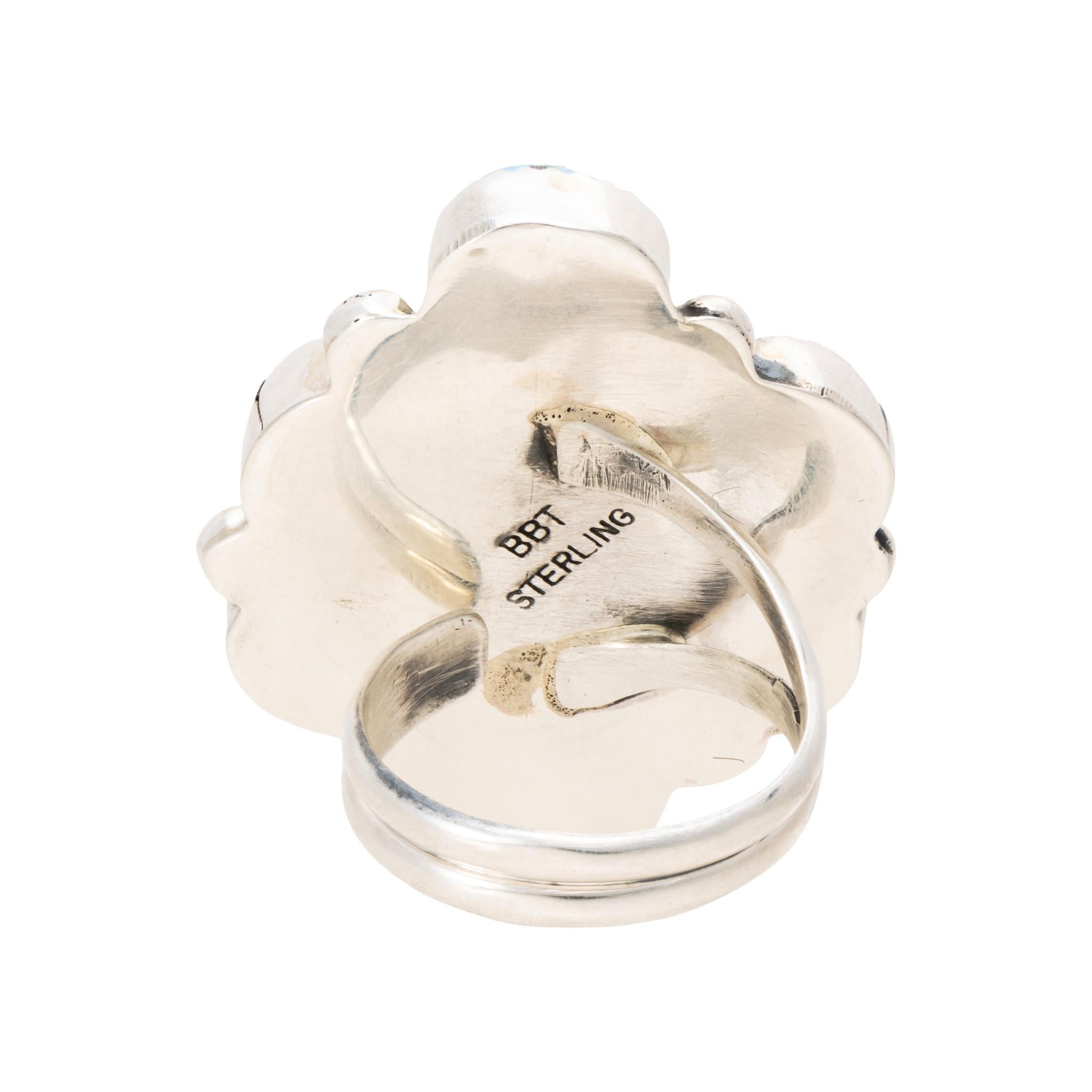 Ring aus Navajo-Sterlingsilber und Golden Hill-Türkisen von der Navajo-Silberschmiedin Bernadine Begay Tsosie, gestempelt 