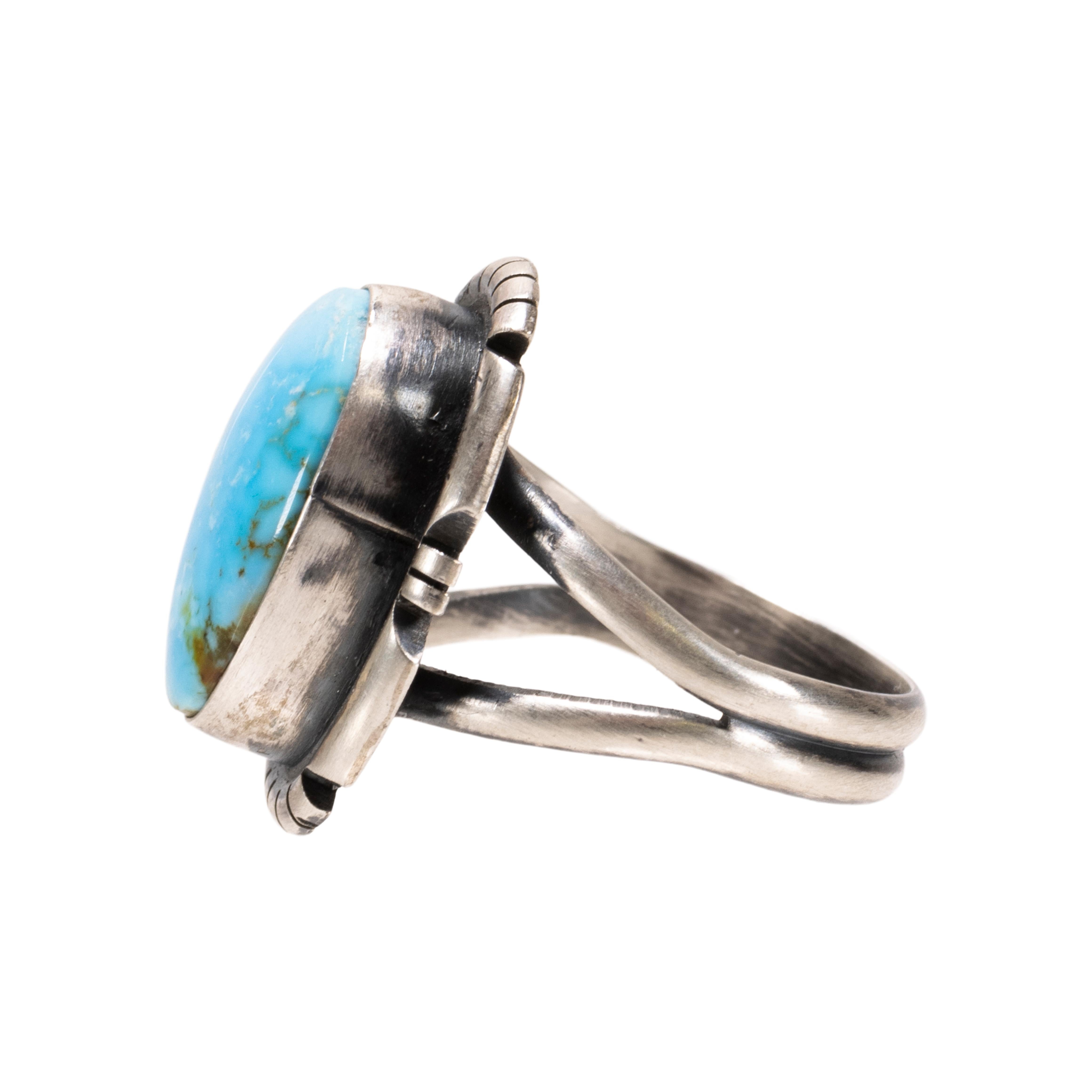 •GOLDEN HILL TURQUOISE - 2• Navajo silver double stone ring (size 7.5) main image 1