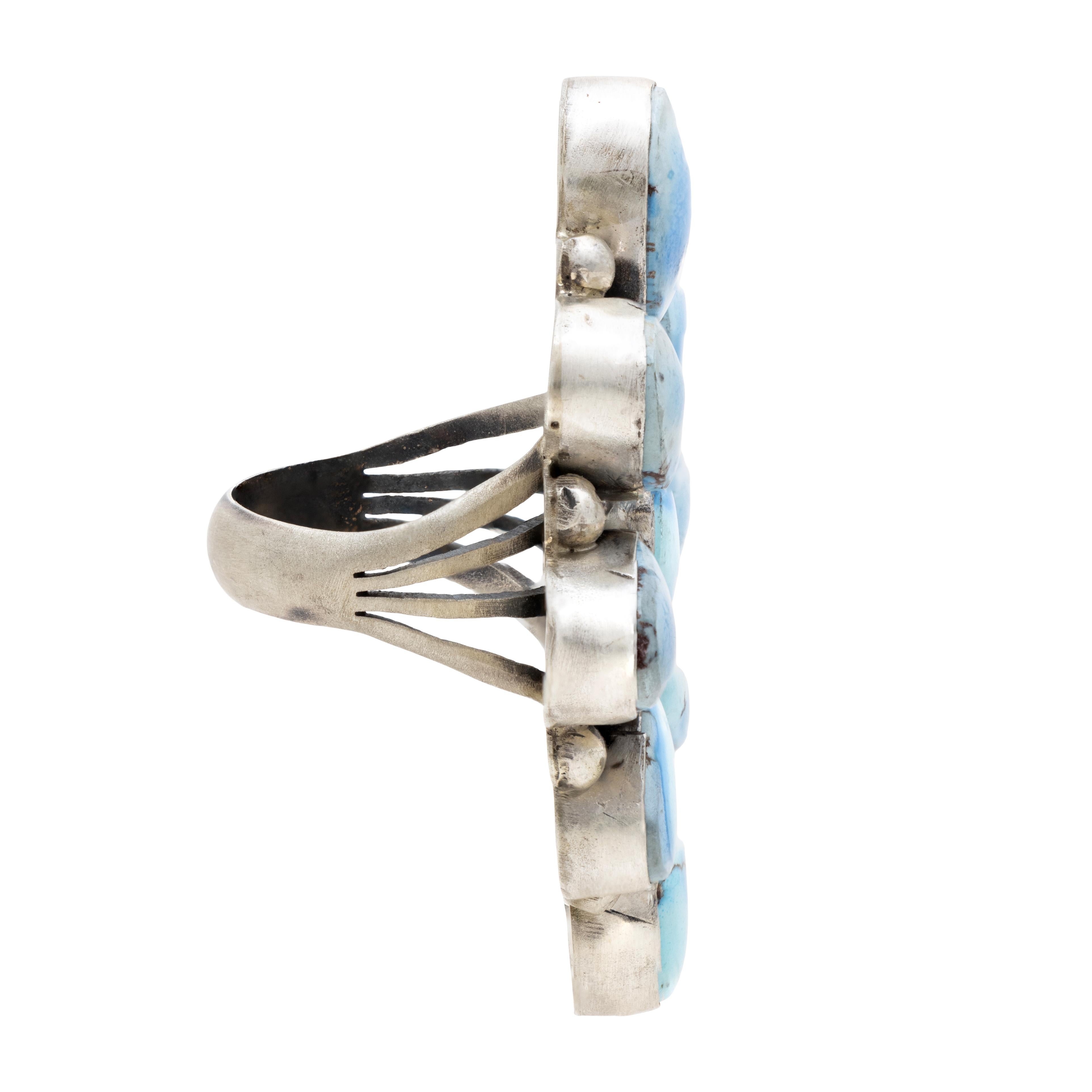 Oval Cut Navajo Golden Hill Turquoise Ring For Sale