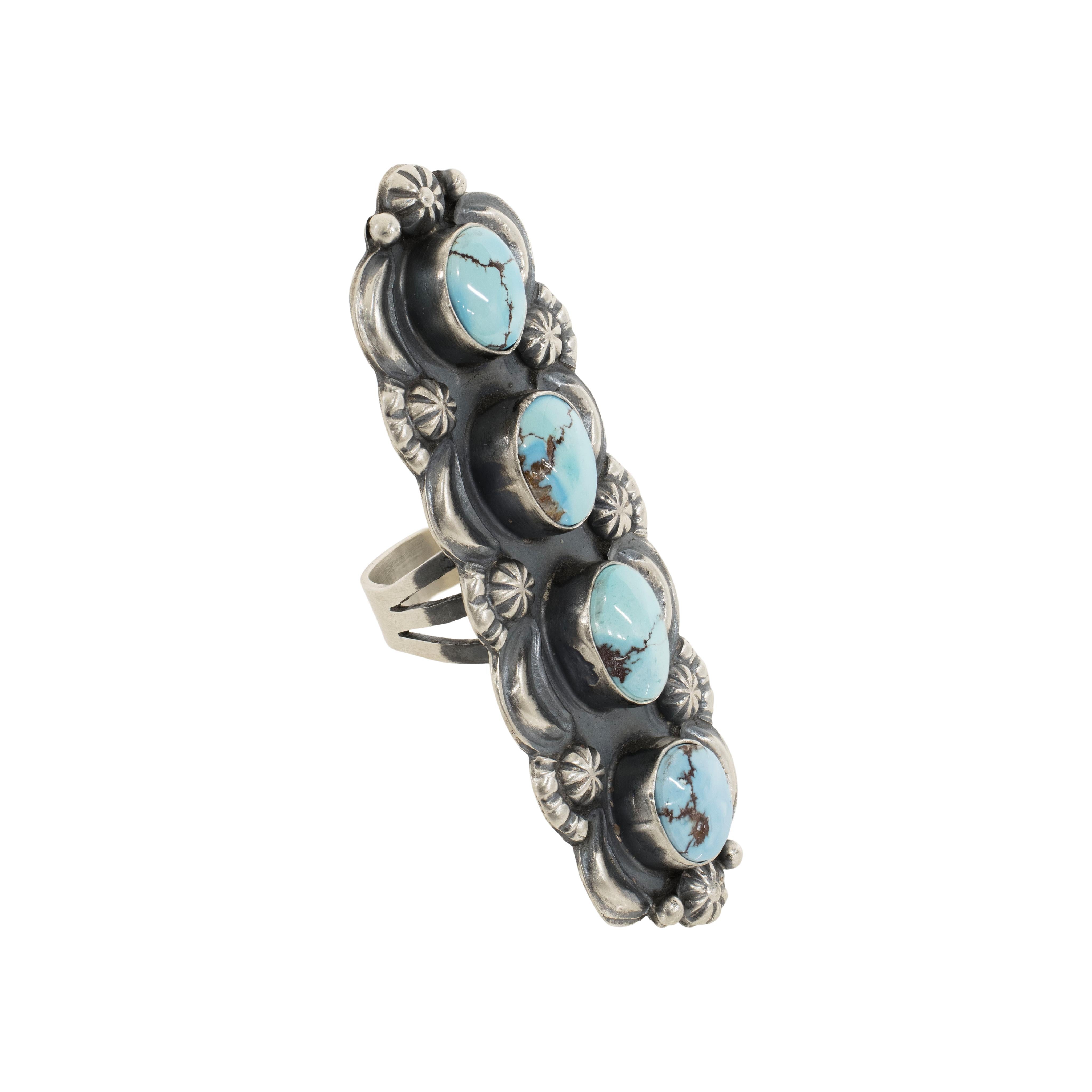 Old Mine Cut Navajo Golden Hill Turquoise Ring For Sale