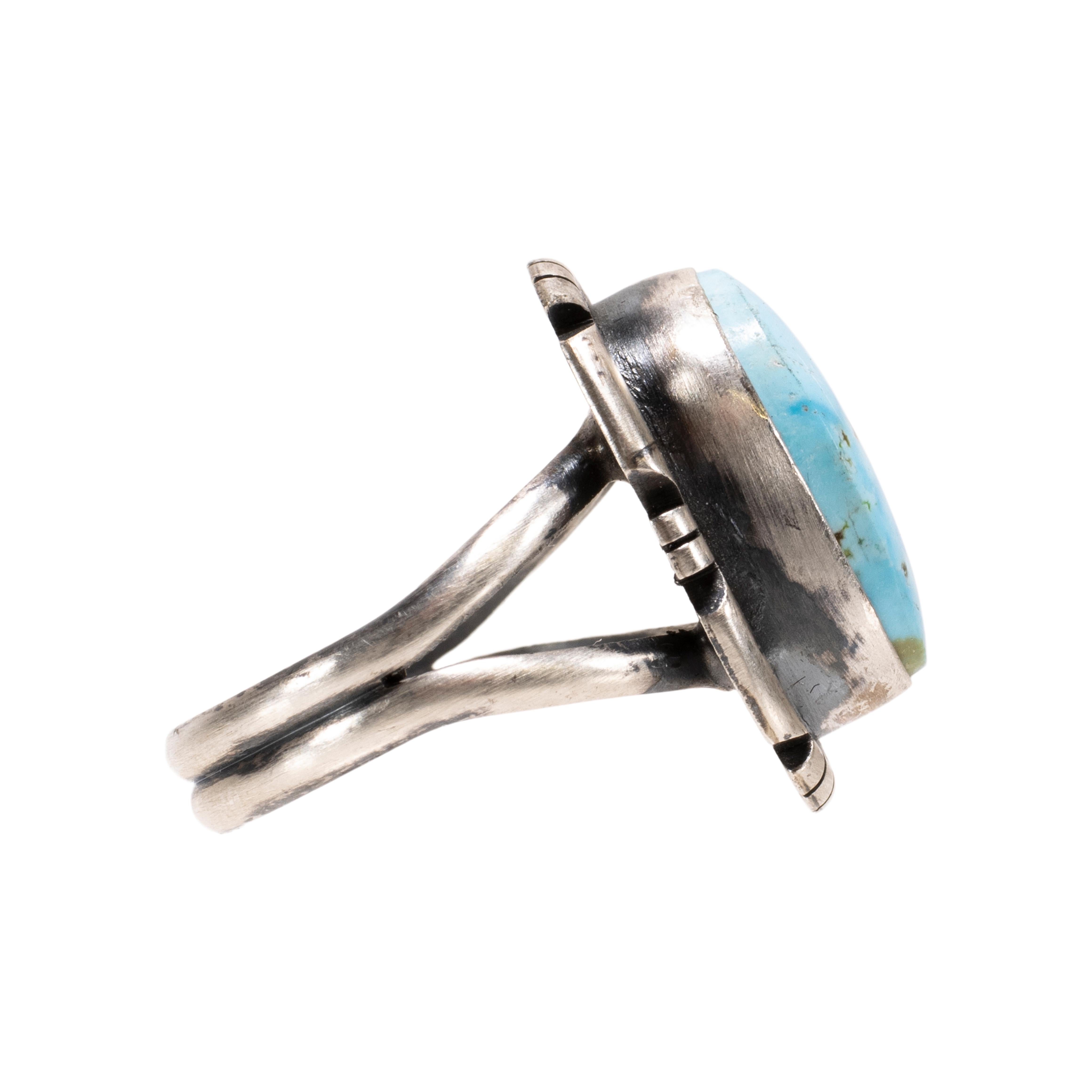 •GOLDEN HILL TURQUOISE - 2• Navajo silver double stone ring (size 7.5)