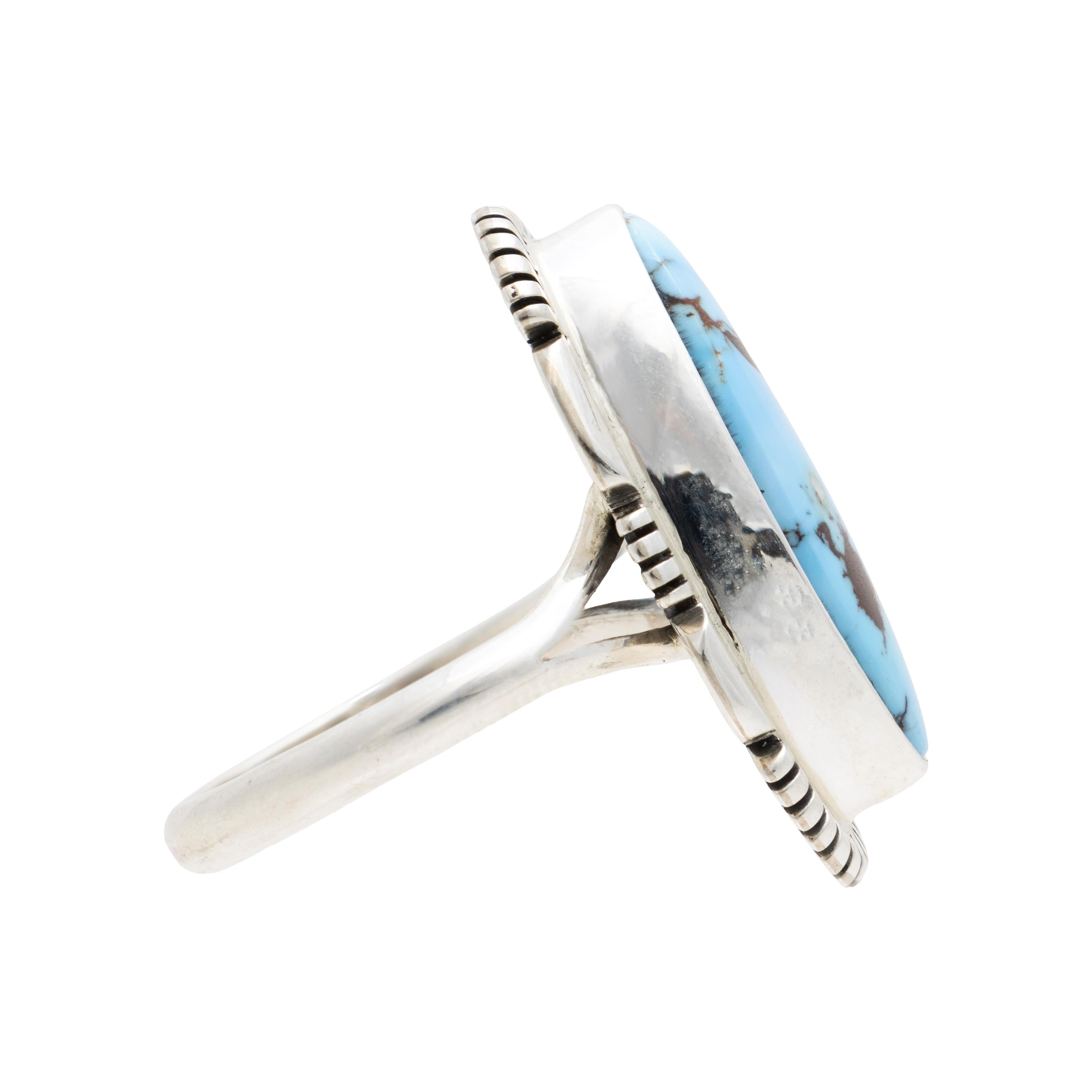 Women's or Men's Navajo Golden Hill Turquoise Ring For Sale