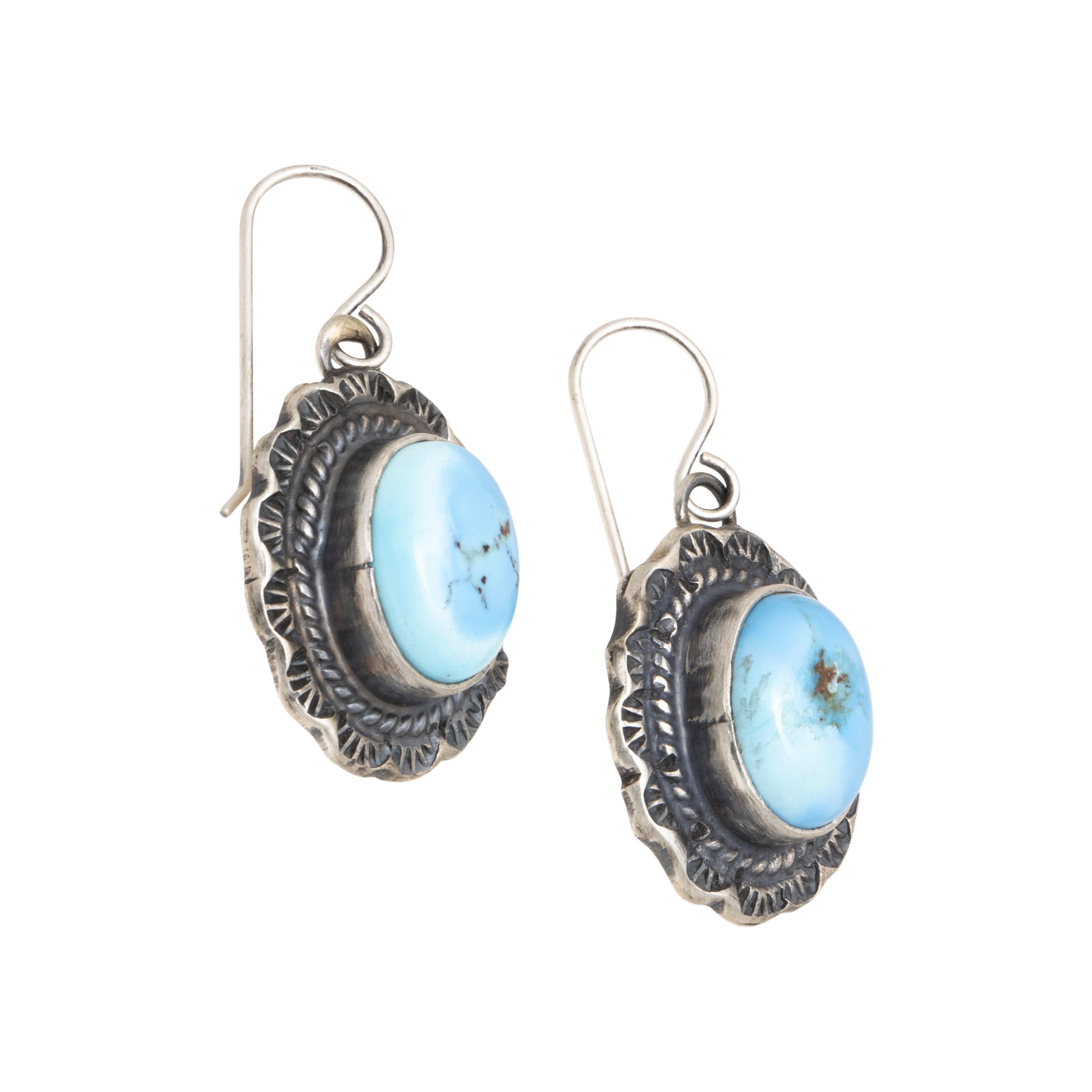 Women's or Men's Navajo Golden Hill Turquoise Squash Blossom and Earrings For Sale