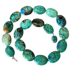 Navajo Handcrafted Vintage Arizona Chrysocolla Beaded Necklace, 1980s