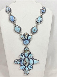 Navajo Handmade ~ Sterling Silver .925 ~ Dry Creek Turquoise 32" Squash Blossom