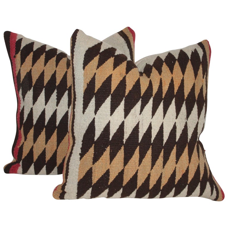 Navajo Indian Geometric Weaving Pillows, Pair For Sale