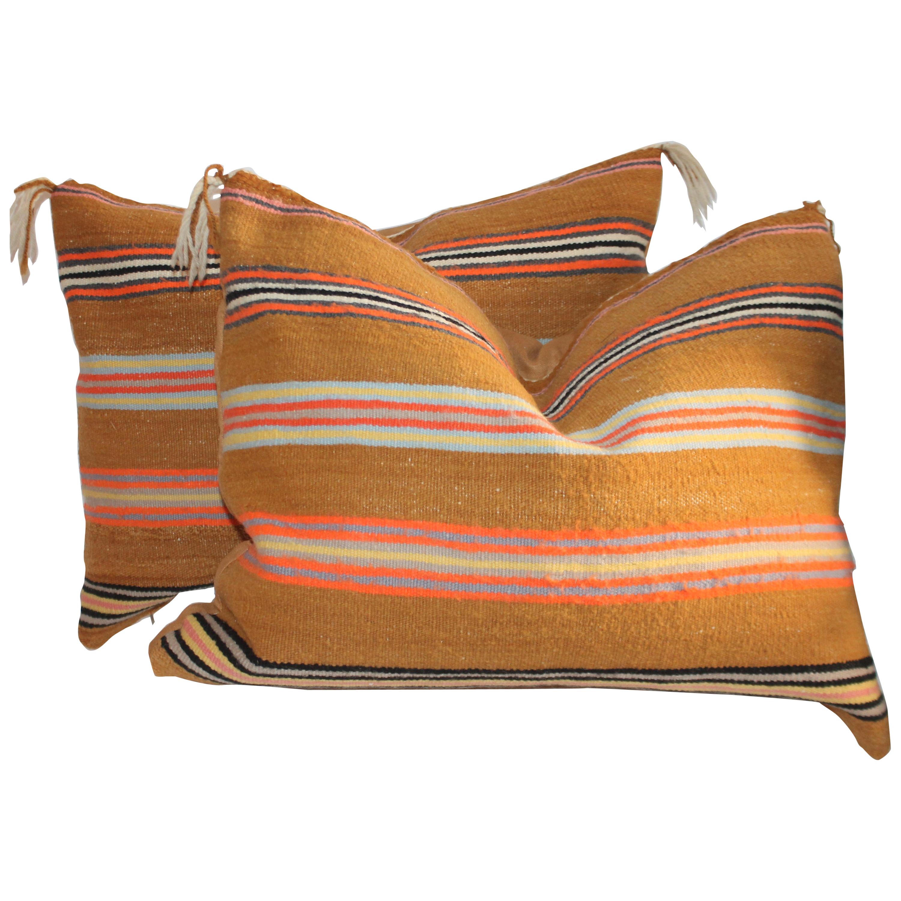 Navajo Indian Saddle Blanket Pillows, Pair For Sale at 1stDibs