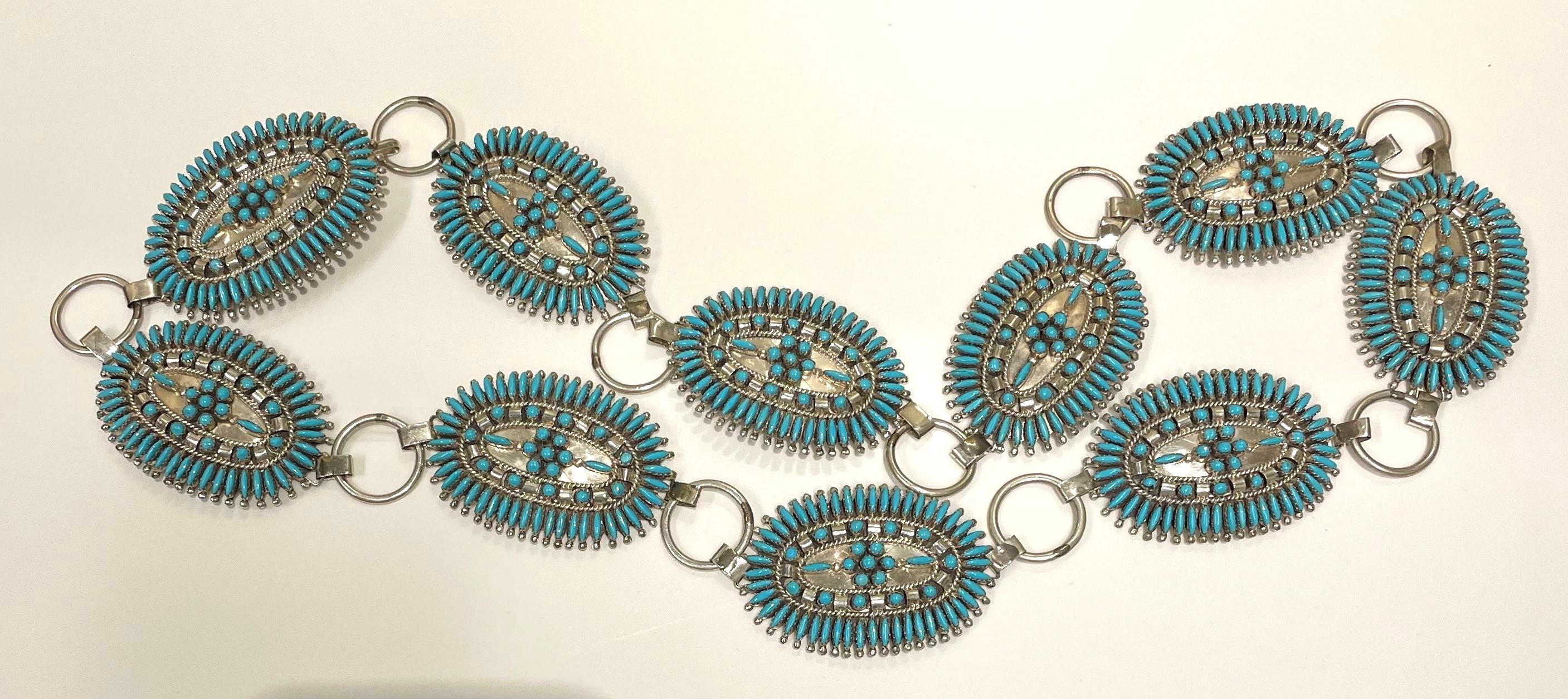 Native American Navajo Indian Silver and Turquoise Concho Belt