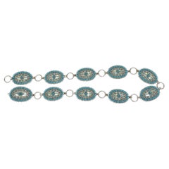 Vintage Navajo Indian Silver and Turquoise Concho Belt