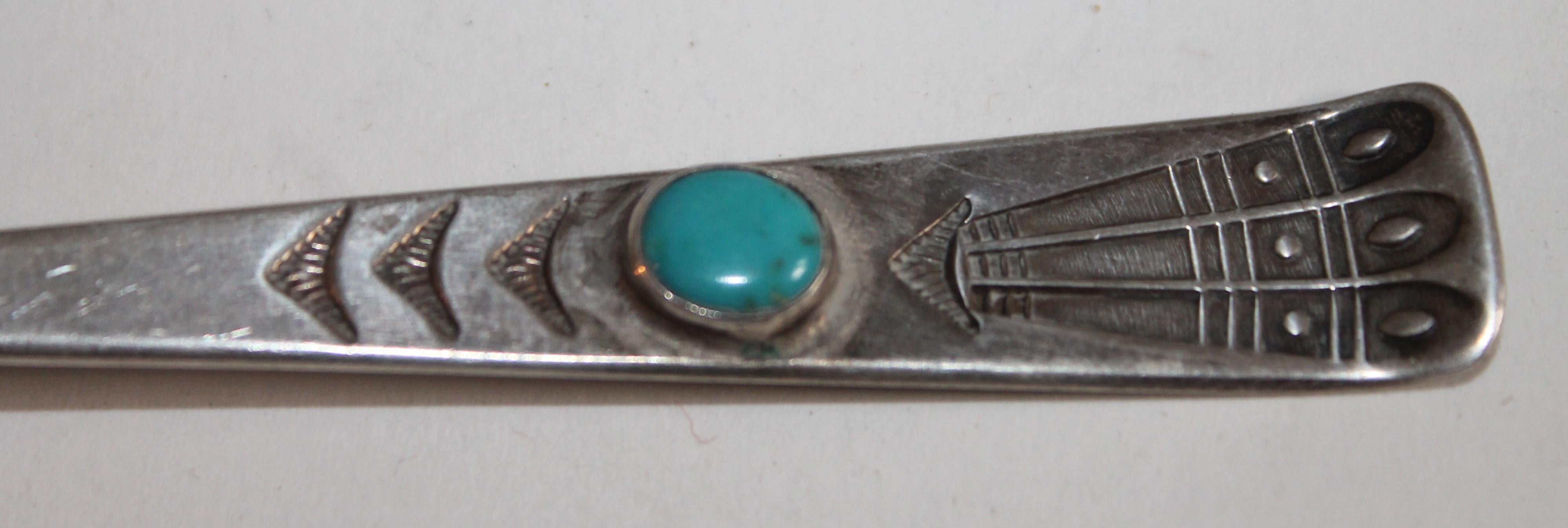 Navajo Indian Silver Spoons with Turquoise For Sale 1