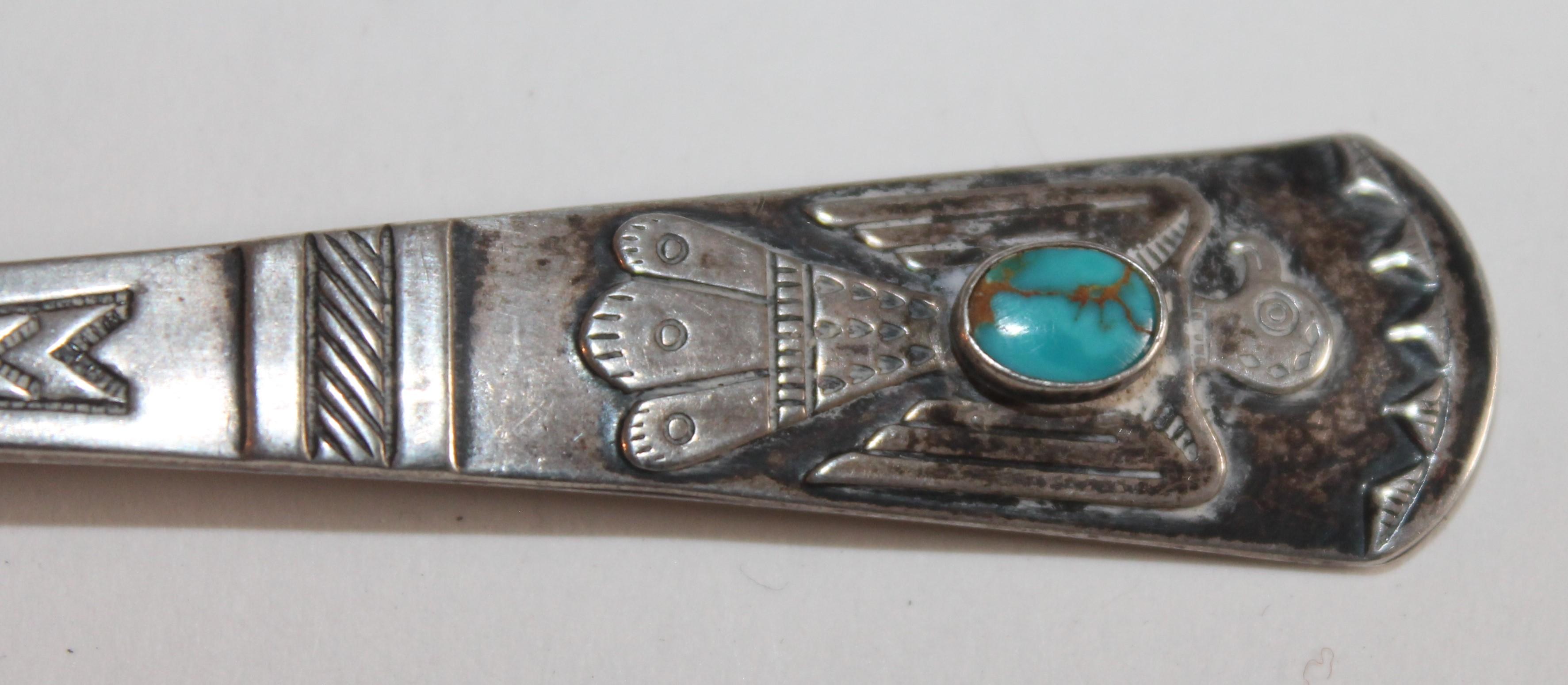 Navajo Indian Silver Spoons with Turquoise In Good Condition For Sale In Los Angeles, CA