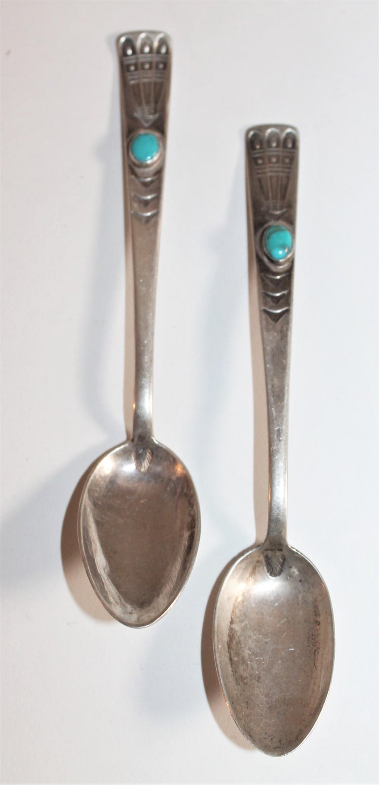 Navajo Indian Silver Spoons with Turquoise For Sale at 1stDibs