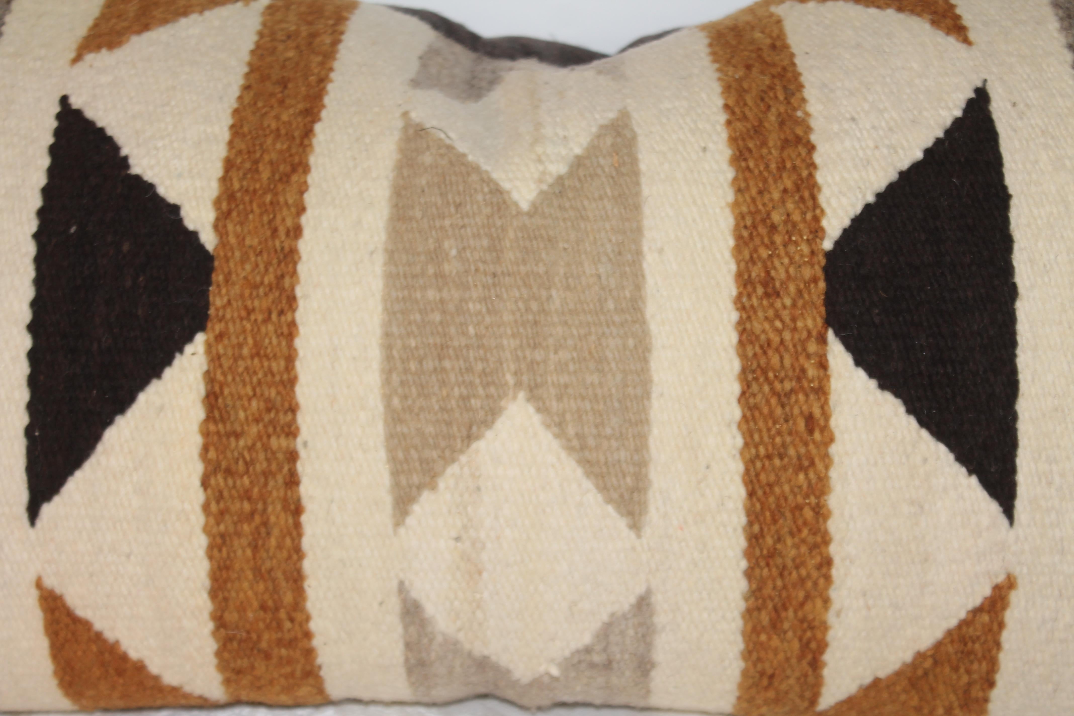 Navajo Indian weaving bolster, geometric pillow. The backing is in cotton linen. Down & feather fill.