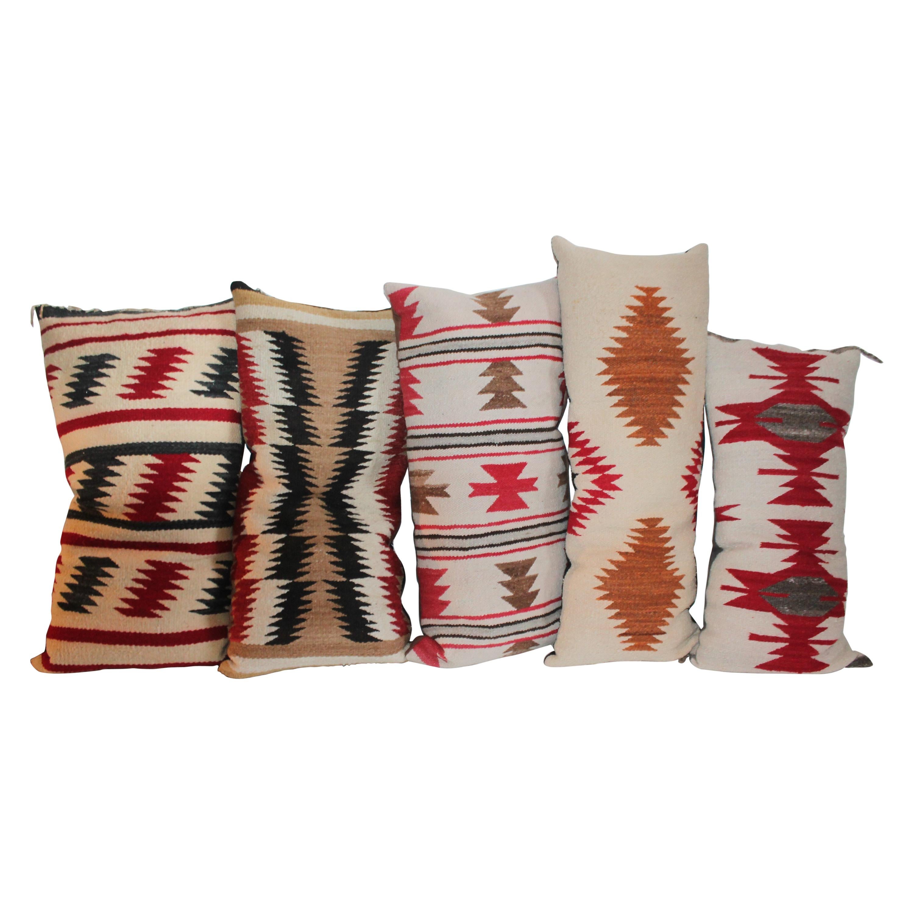 Navajo Indian Weaving Bolster Pillows, Collection of Five