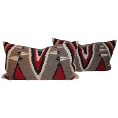 Antique Navajo Indian Weaving Bolster Pillows, Pair